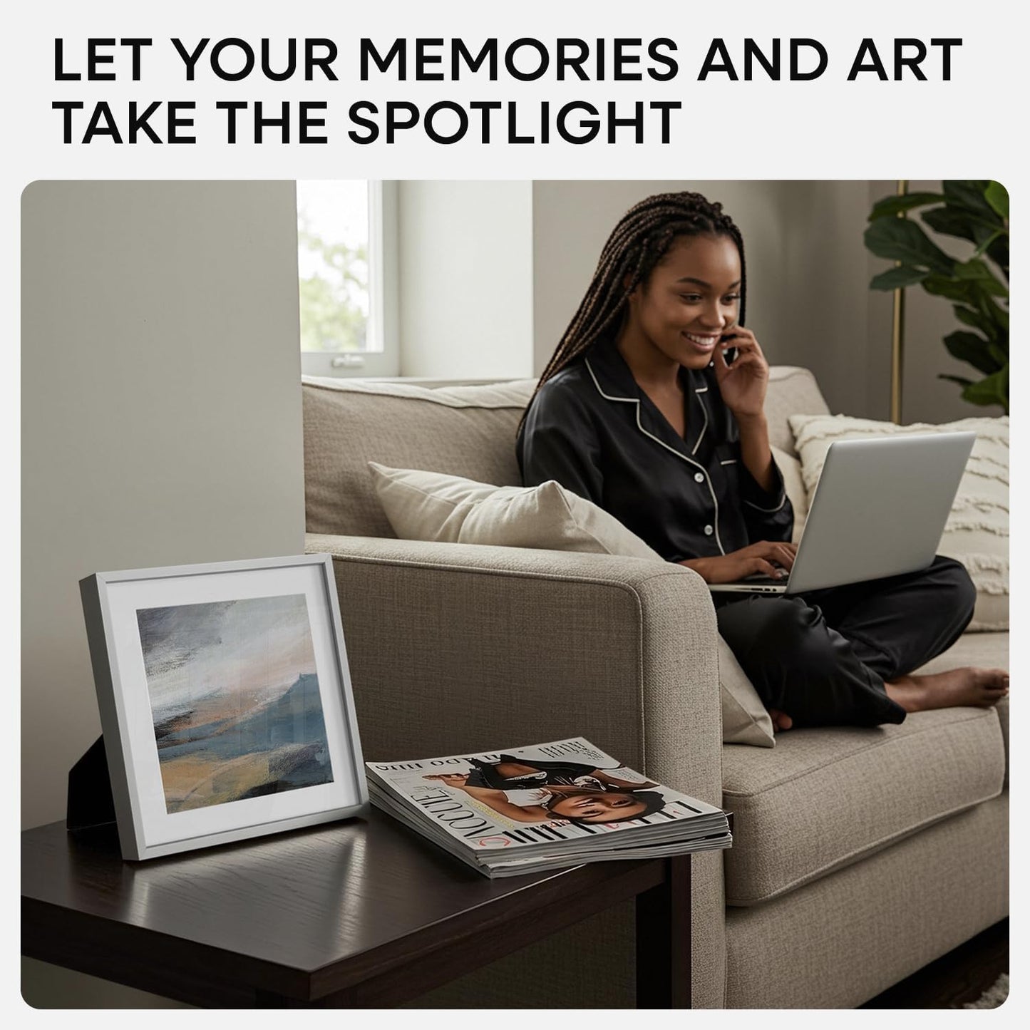 Homeforia 10x10 Picture Frame Silver, High End Metal 10 by 10 Square Frames with Mat 8 x 8 inch Photo, 10by10 Poster Frame Matted to 8x8 Art, Wall or Tabletop Frame, Tempered Glass, Wall Kit, Set of 1