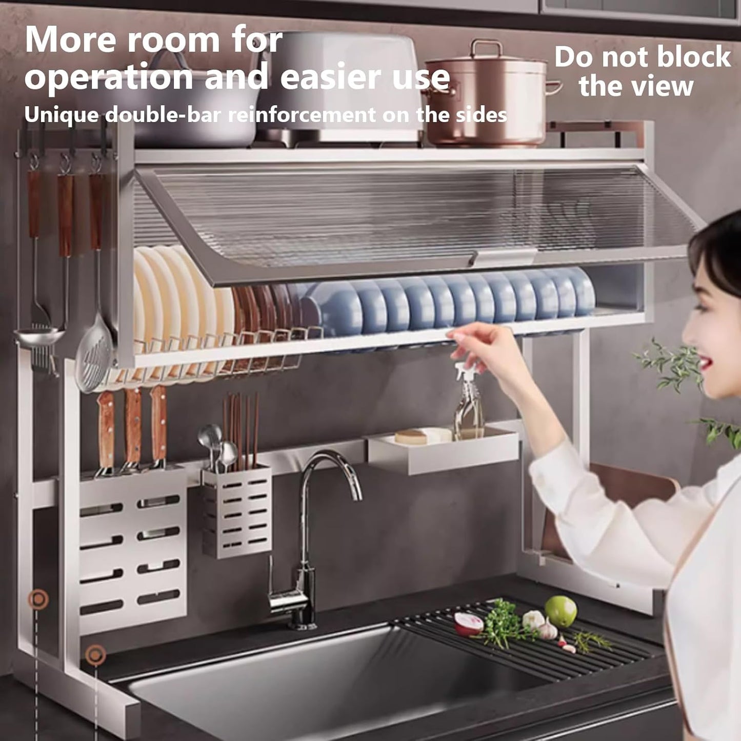 Home Furnishing Dish Rack Over Sink Stainless Steel Over The Sink Dish Drainer Drying Rack Space Kitchen Sink Rack Multifunctional countertop Dish Storage Rack Sink(White,85cm/33.5in)