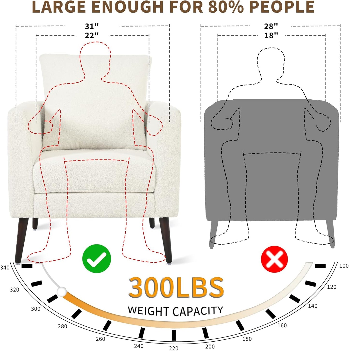 Barrel Accent Chair Set of 2 with Back Pillow, Large Teddy Upholstered Armchair with Solid Wood Legs Modern Reading Chairs for Living Room Bedroom