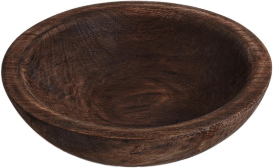 Hand Carved Wooden Decorative Bowl for Home Entryway Decor, Wood Centerpiece Bowl for Coffee Table Decor, Wood Dough Bowl for Farmhouse Decor (Brown)