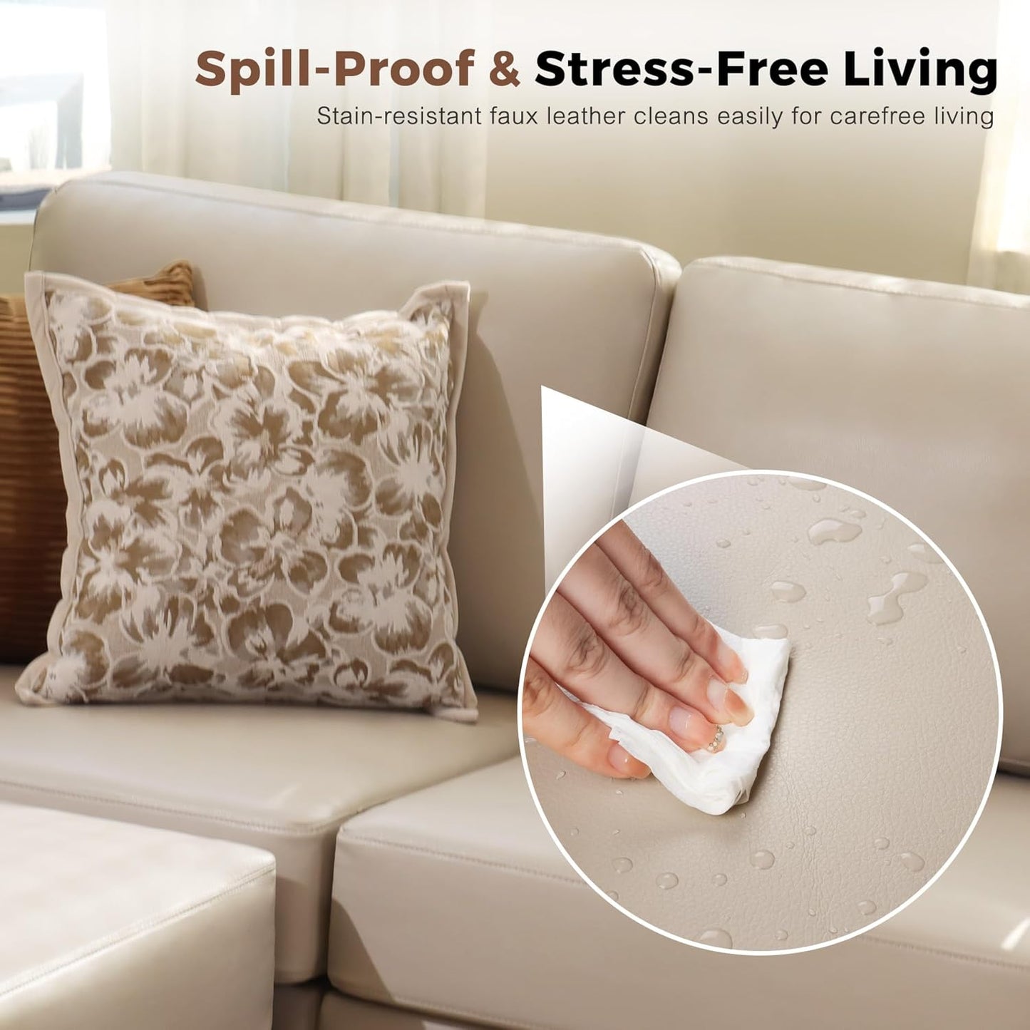 Oversized 172.5" Faux Leather Modular Sectional Sofa, Modern Large 10 Seater U Shaped Couch with Storage Seat with Reversible Chaise Deep Seat for Living Room DIY Combination - Whitesand