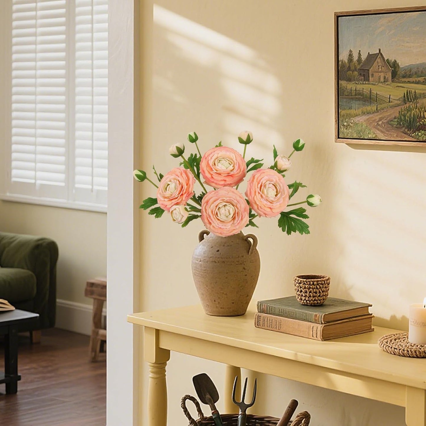 IPOPU 4PCS Real Touch Ranunculus Artificial Flowers Faux Ranunculus Flowers for Vases Real Look Silk Peonies Fake Peony Flowers for Home Indoor Wedding Centerpieces for Table Decorations (Champagne)