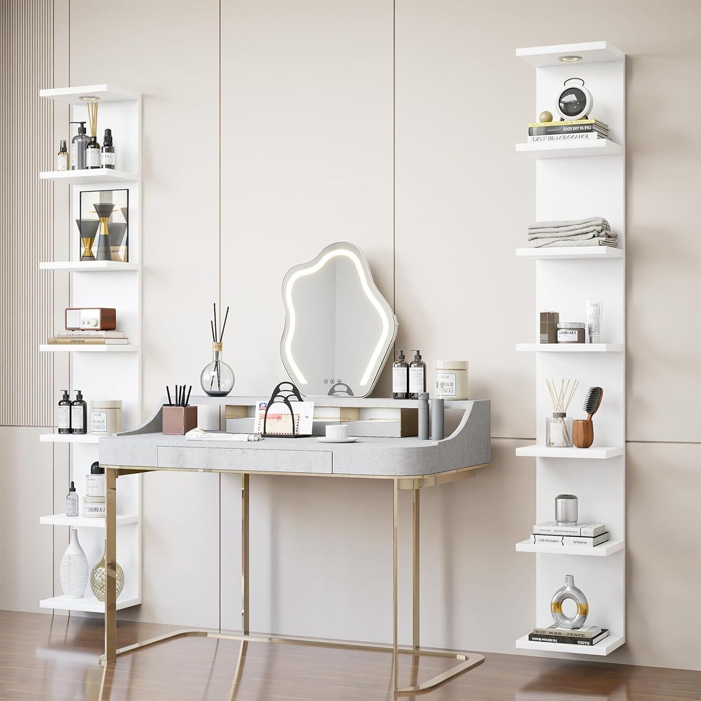 Versatile 7 Tier Shelf Unit 6.4Ft Lack Wall Shelf Unit with LED Floating Wall Shelf Unit Wall Mount Vertical Shelving for Storage Space Saving Organizer for Bedroom Living Room Office Display Decor