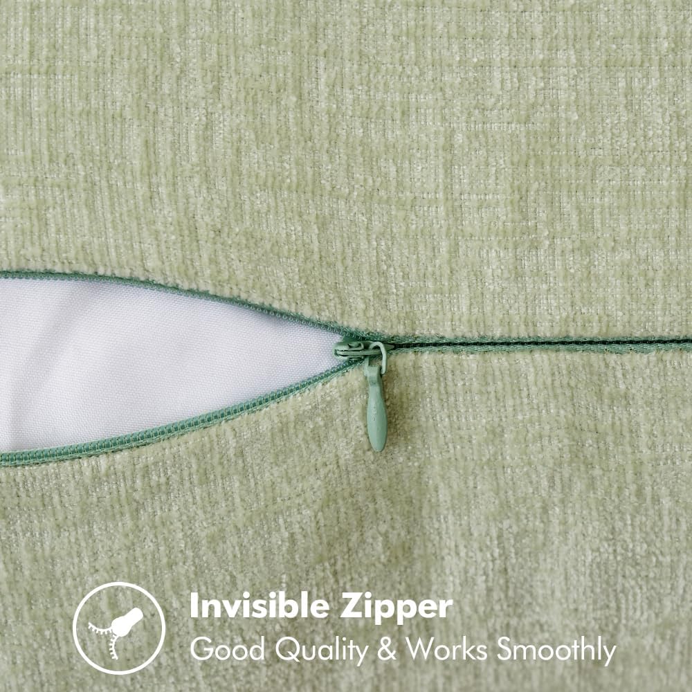 MIULEE Pack of 2 Couch Throw Pillow Covers 12x20 Inch Light Green Farmhouse Decorative Pillow Covers with Stitched Edge Soft Chenille Solid Dyed Spring Pillow Covers for Sofa Bed Living Room