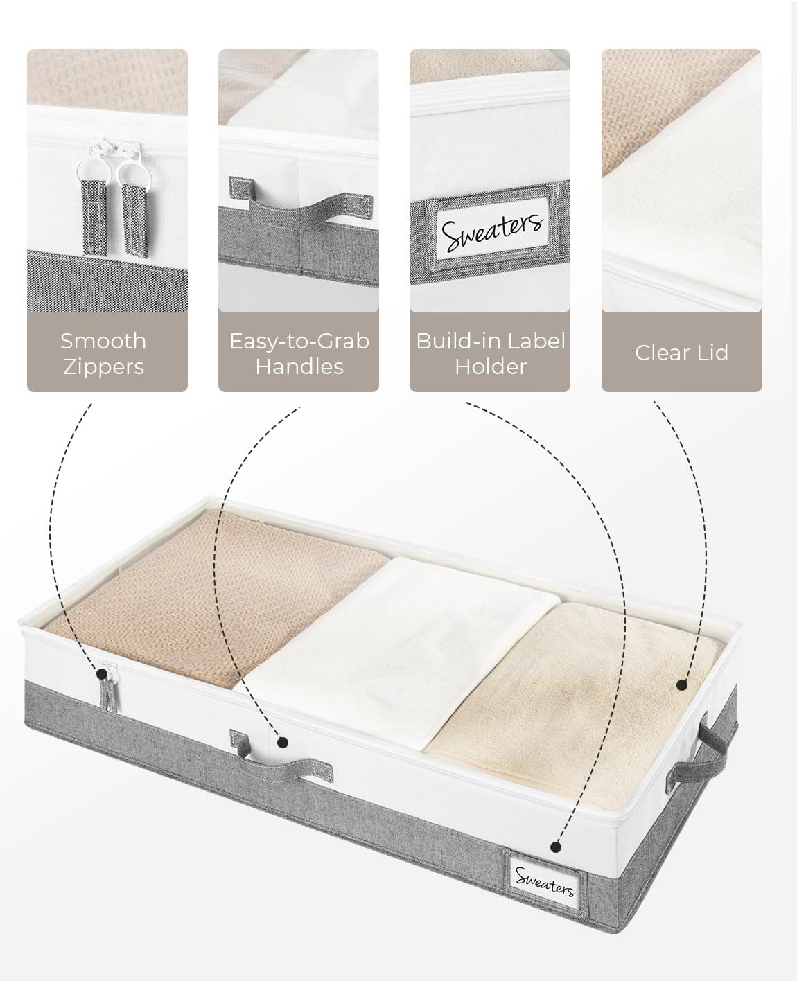 StorageWorks Large Under Bed Storage Containers with Handles and Label Holder, 2 Pack Ultra-thick Fabric Underbed Bins, Closet Organizer for Clothes, Blankets, Sweater