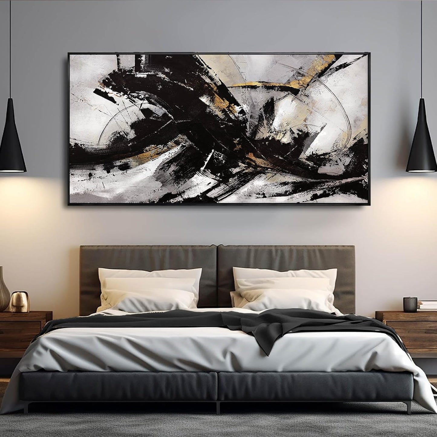 Abstract Wall Art for Living Room Large Canvas Wall Art Decor Graffiti Poster Pictures for Wall Black Wall Decor Framed Wall Decorations 29”x58”