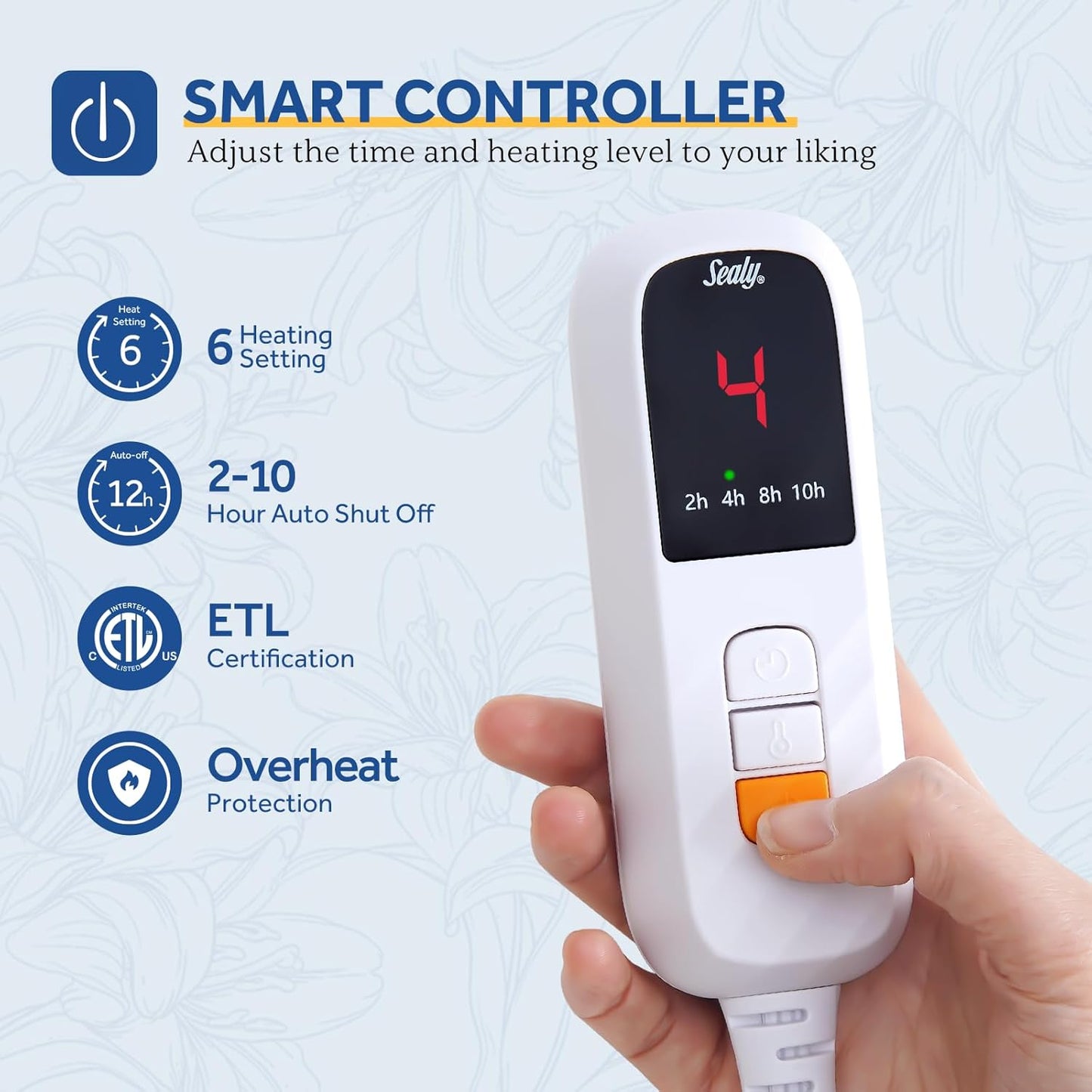 Sealy Electric Blanket Throw Size 50"*60",Super Cozy Flannel to Sherpa Reversible Heated Blanket Throw with 6 Heating Levels & 2-10 Hours Auto Off Overheating Protection Machine Washable,Navy