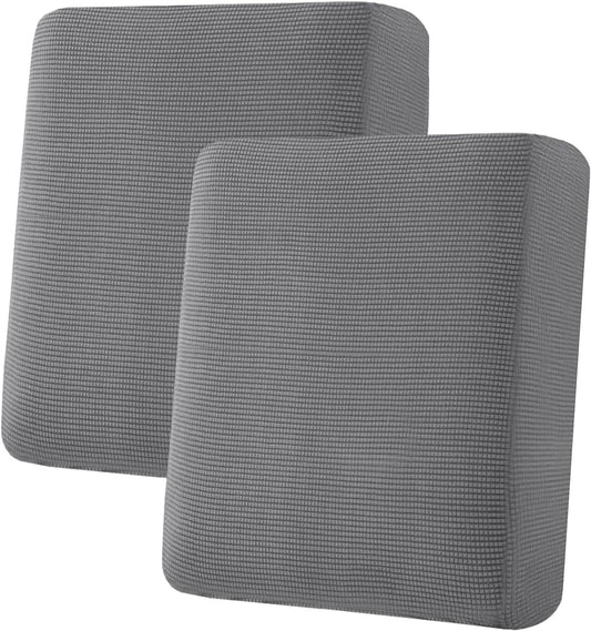 H.VERSAILTEX Super Stretch Individual Seat Cushion Covers Sofa Couch Slipcover Sets Thick Jacquard Textured Twill Fabric (2 Piece Medium Covers, Grey)