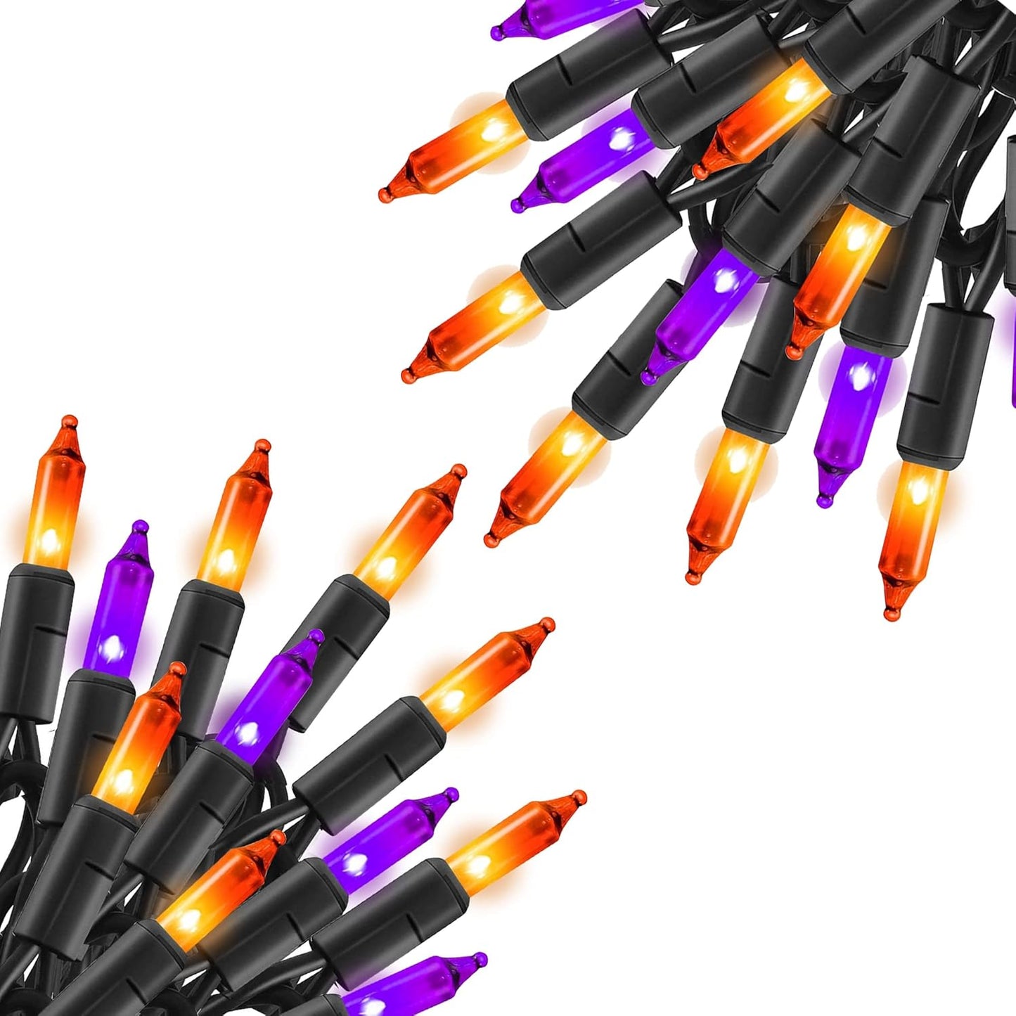 TW SHINE Purple and Orange Halloween Lights, 2 Pack 20FT 100 Count Incandescent Mini String Lights, Waterproof Halloween Decorations for Outdoor Indoor Patio Home Party Garden Yard Decor