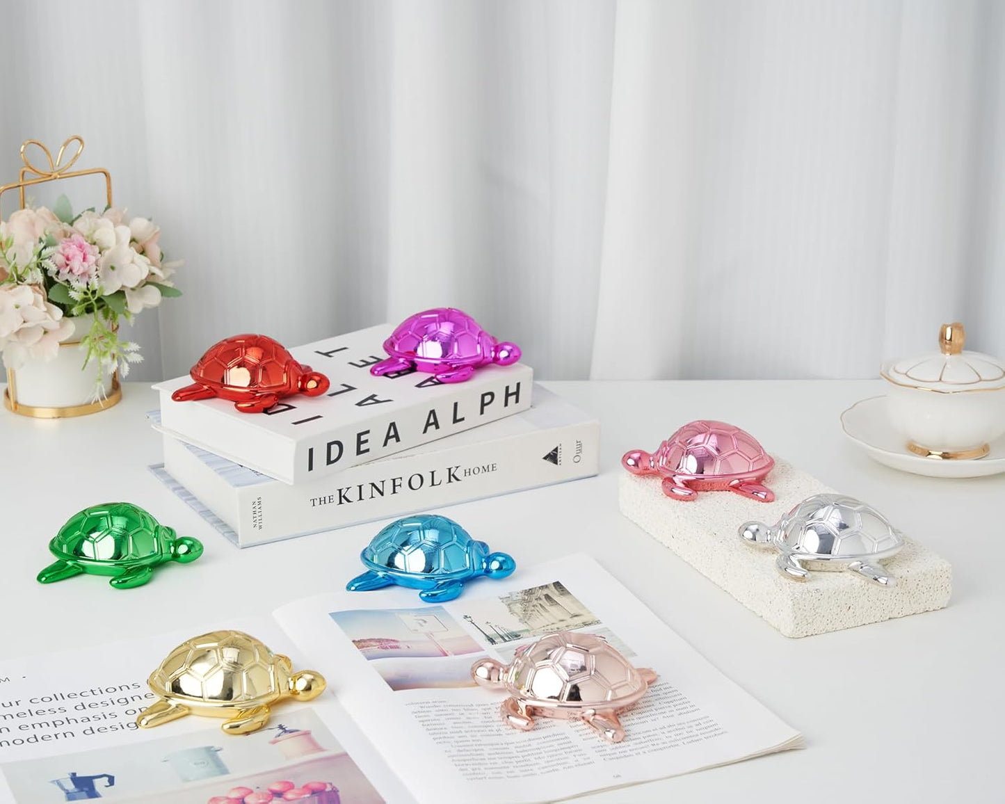 Small Sea Turtle Statue 4 inch Shiny Silver Accent Knick Knacks Paperweight for Bathroom Home Office Shelf Desk Table Decor, Cute Sea Turtle Gifts for Women