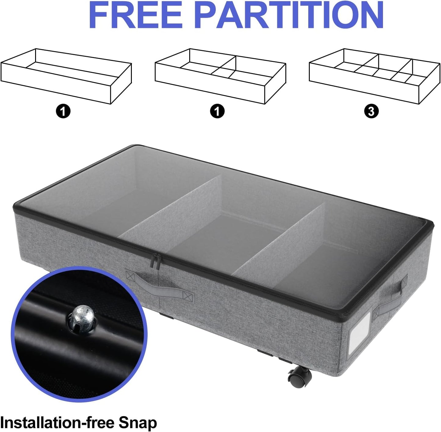 IUI Under Bed Storage with Wheels, 50L Capacity Under Bed Storage Containers, Under Bed Clothes Storage Containers with Clear Lid, Under Bed Storage Bins for Clothes,Shoes,Books,Toys,Gray,2 Pack