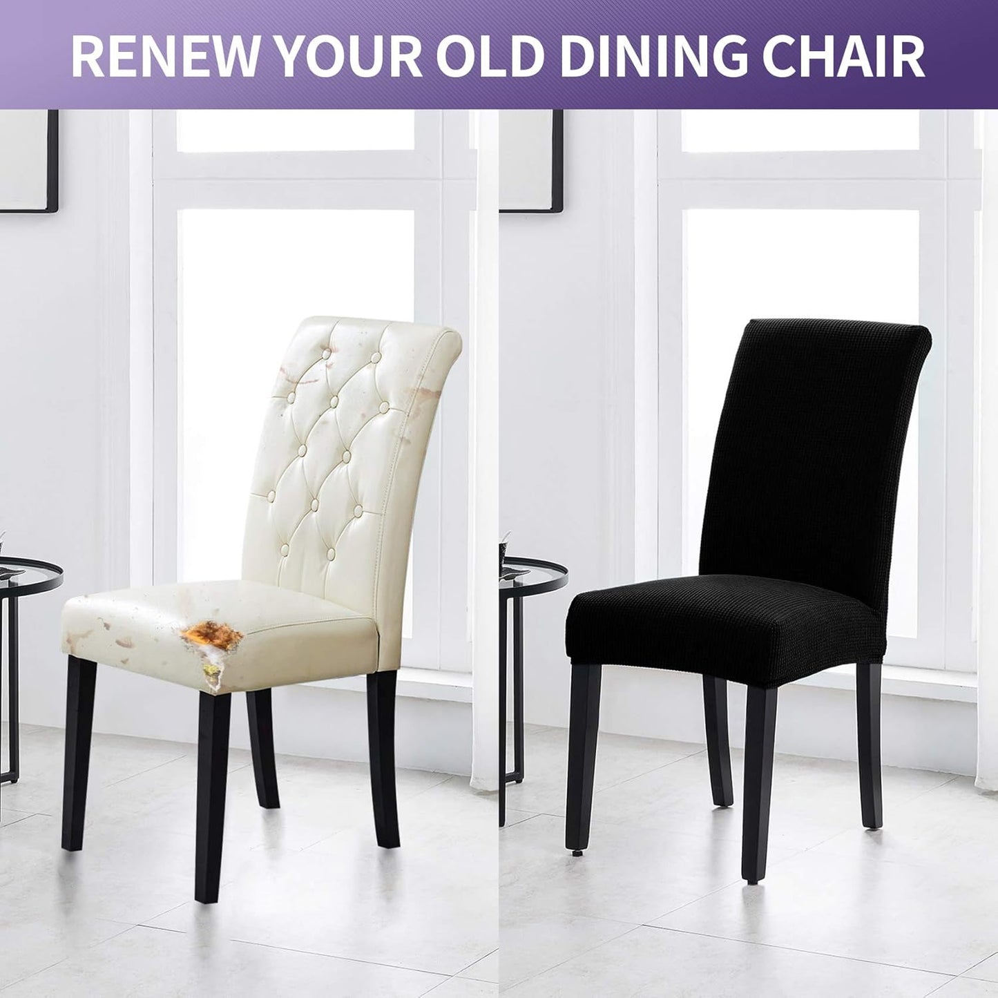 Joccun Chair Covers for Dining Room Set of 8, Dining Chair Slipcovers Stretch Dining Room Chair Covers Seat Protector,Washable Parsons Chair Cover for Home,Hotel,Banquet(Black,8 Pack)