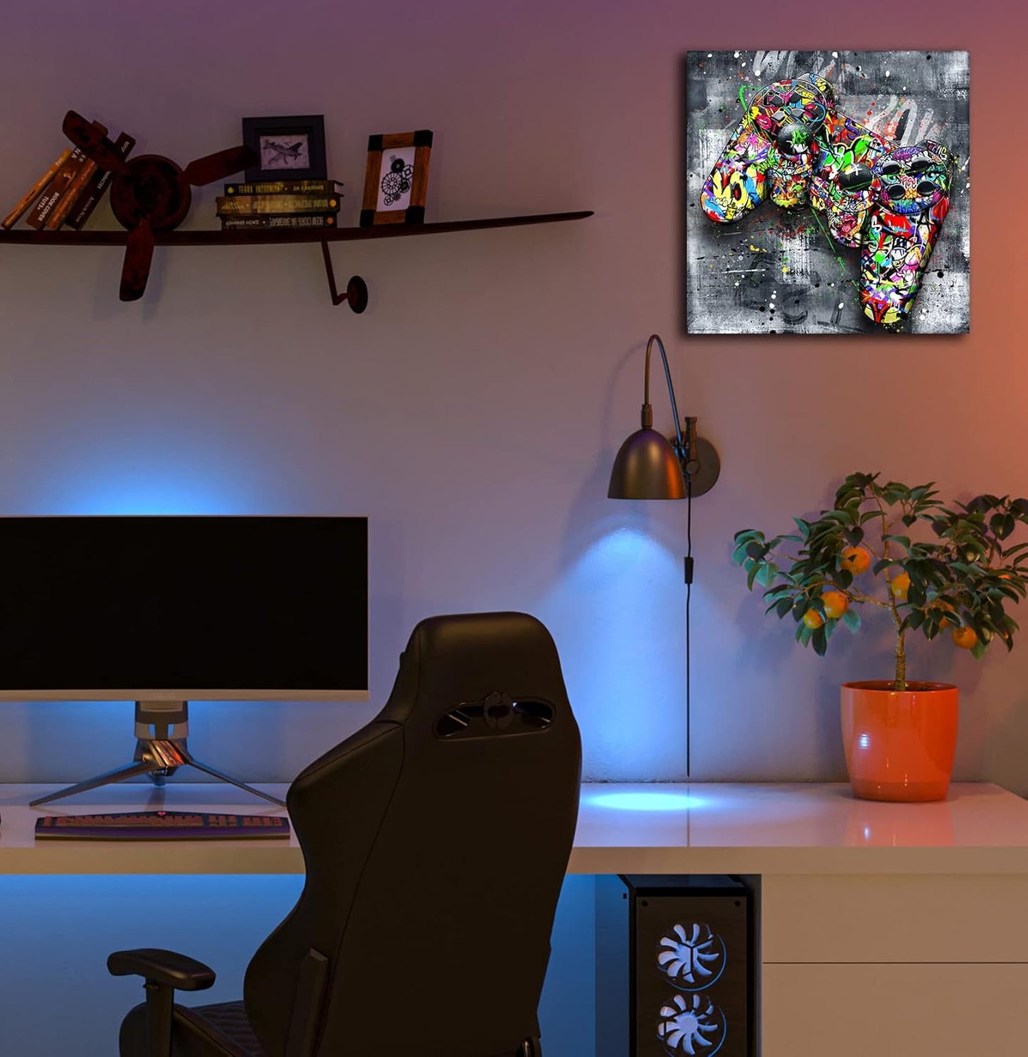 JKWALL77 Graffiti Canvas Wall-Art For Bedroom - Gaming Wall Art For Teen Boys - Abstract Painting Pop Art Modern Home Wall Decor Ready to Hang Size 14" x 14"