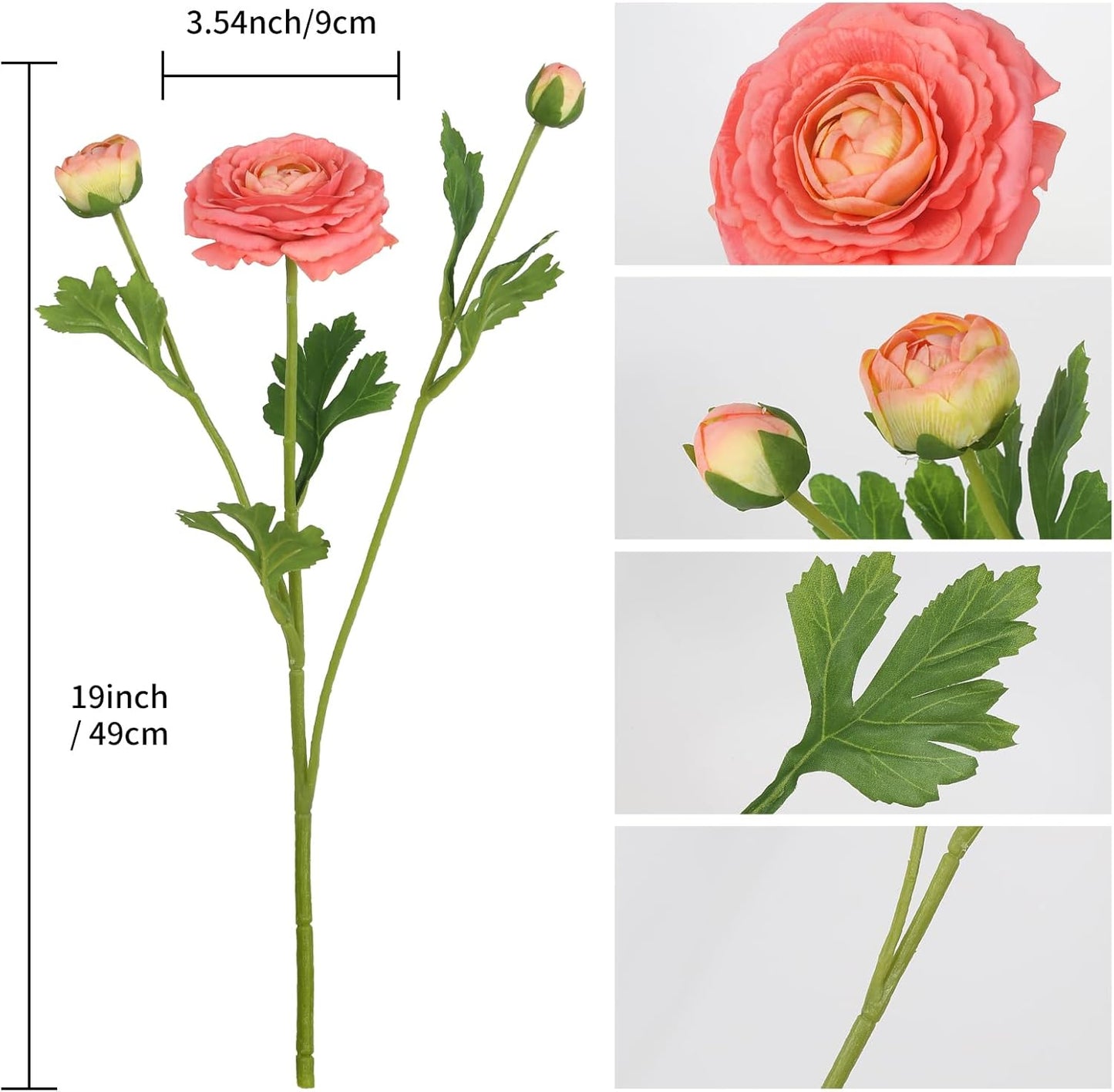 IPOPU 4PCS Real Touch Ranunculus Artificial Flowers Faux Ranunculus Flowers for Vases Real Look Silk Peonies Fake Peony Flowers for Home Indoor Wedding Centerpieces for Table Decorations (Orange)