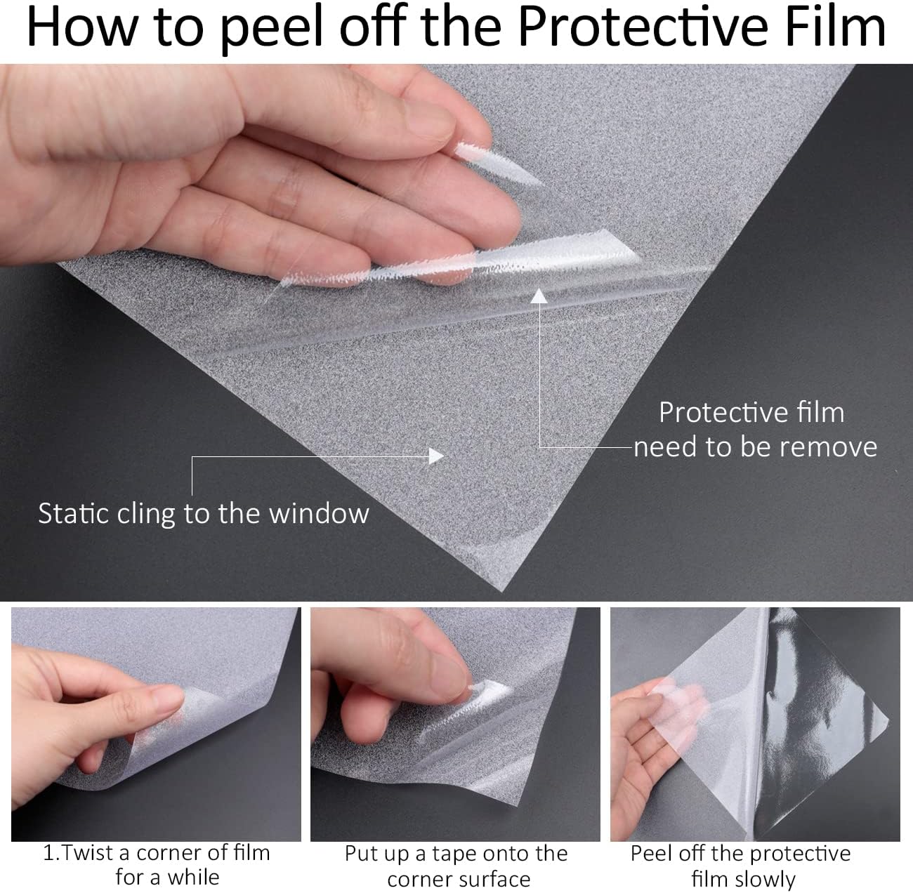 HIDBEA Frosted Window Privacy Film Non-Adhesive, Reusable Window Glass Films Heat Control Self Static Cling Removable Window Stickers for Home Office Living Room (Frosted, 55.1 Inch x 16.4 Feet)