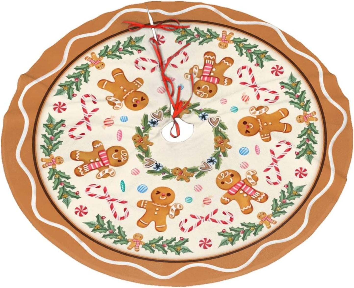 Christmas Tree Skirt,Gingerbread Xmas Tree Skirt Rustic Farmhouse Tree Skirt for Christmas Decor Xmas Holiday Home Party Decorations30