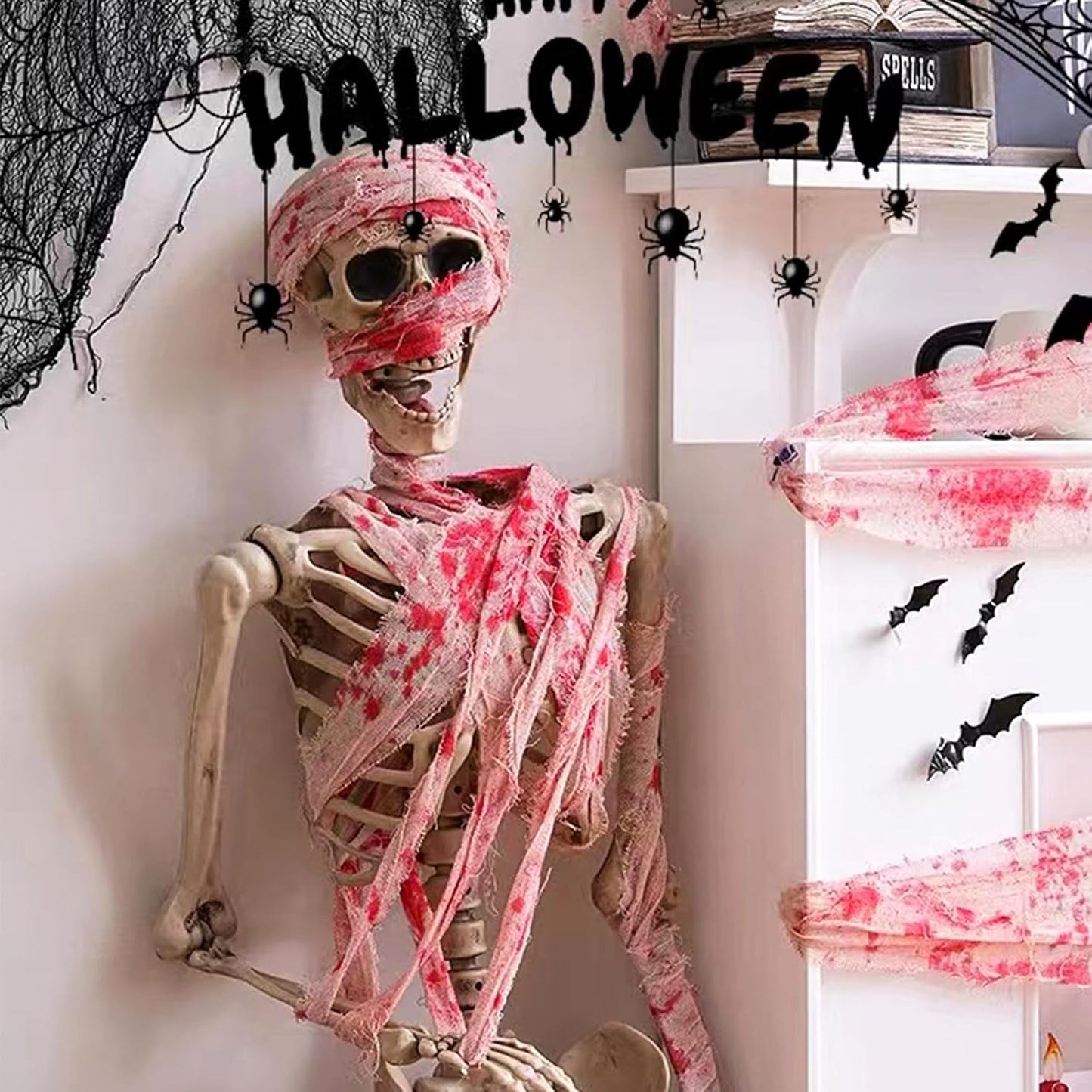 Wholelovein 2 PCS Halloween Creepy Cloth 800 Inch Bloody Scary Blood Gauze Bandages Decorations