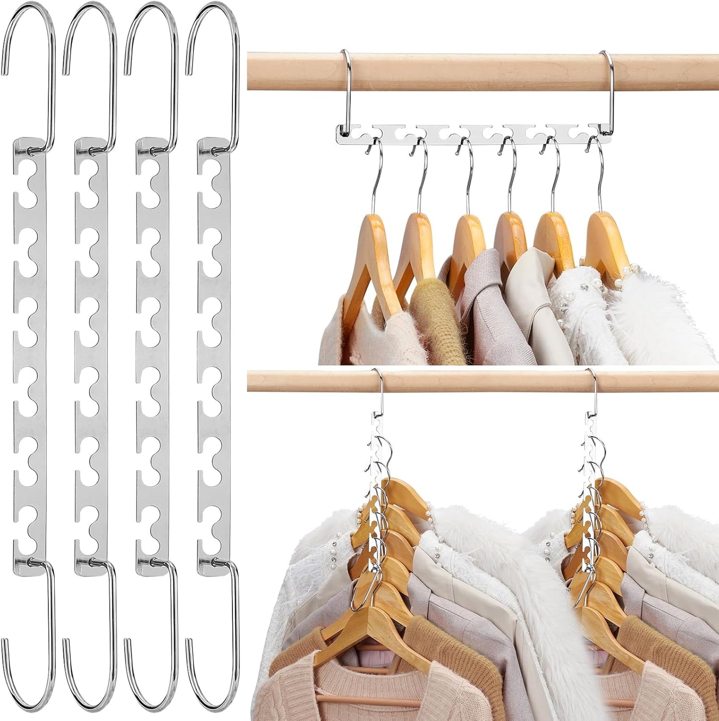 HOUSE DAY Space Saving Hangers for Clothes 6 Pack, Heavy Duty Hanger Organizer | 30 Lbs Capacity |, Metal Magic Hanger, Sturdy Multi Hangers, Closet Space Saver Closet Organizers and Storage