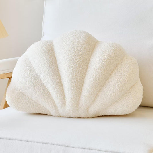 Seashell Throw Pillows, Shell Shaped Throw Pillows, 18 Inch Soft Home Decorative Pillow Plush Cushion for Bed Couch Living Sofa Room Decor Accent Throw Pillow (Beige 18Inch)