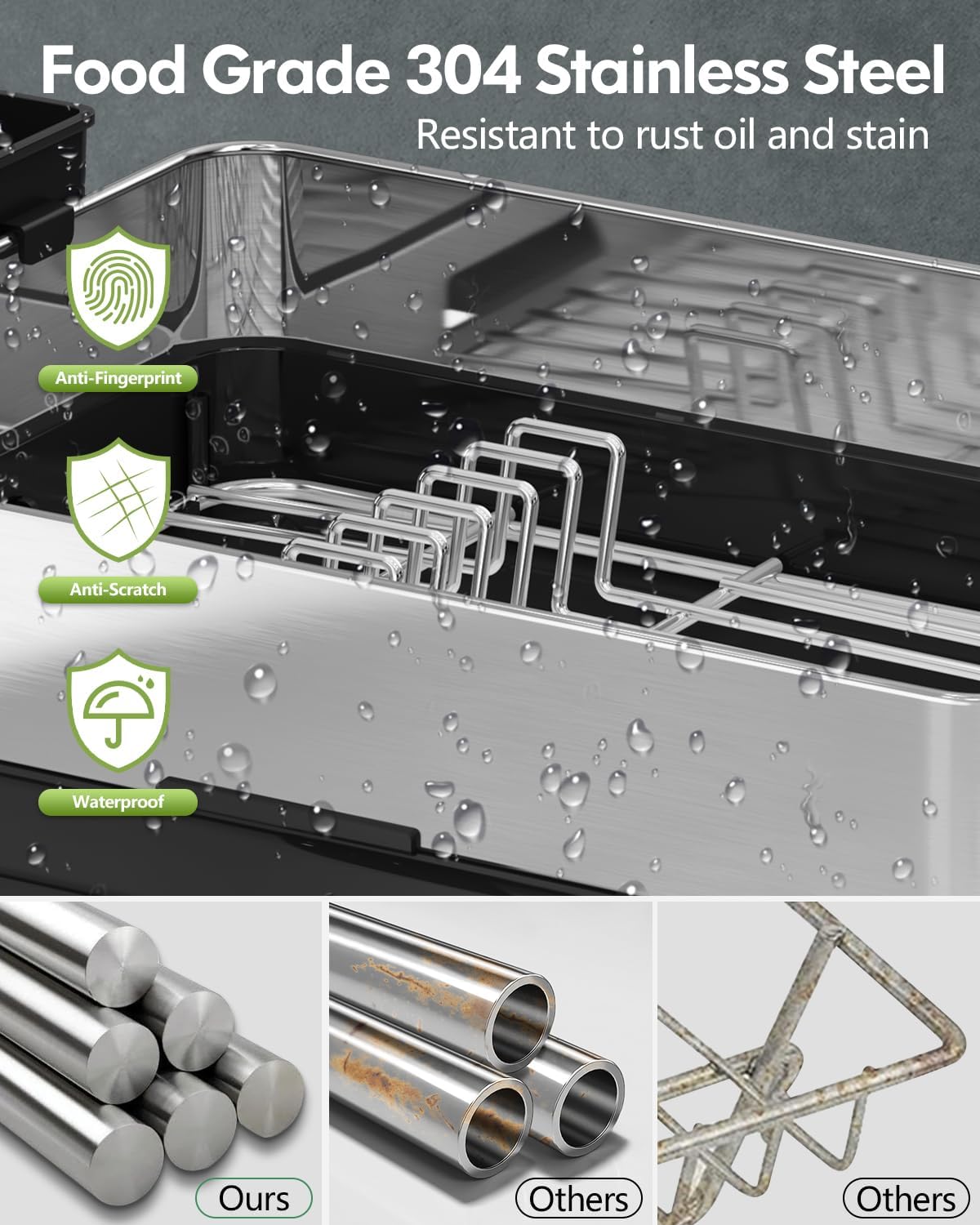 BOOSINY Stainless Steel Dish Drying Rack, Dish Racks for Kitchen Counter, Rust Proof Dish Drainer and Drainboard Set, Small Dryer with Drainage, Utensil Holder and Cup Holder