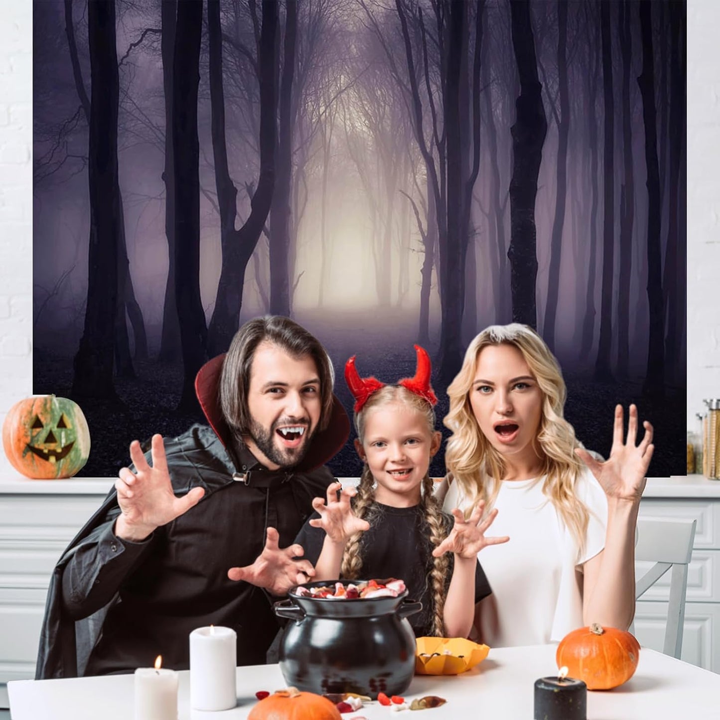 Mocsicka 7x5ft Halloween Backdrop Misty Woods Dark Gloomy Forest Vampire Witch Wizard Party Background Halloween Night Ghost Photography Backdrops