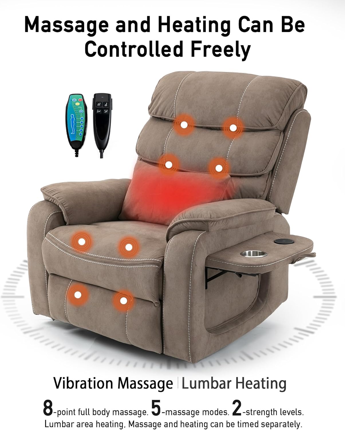 Large Power Lift Chairs Recliners for Elderly with Heated and Massage, Upgraded Dual Motor Lay Flat Recliners, 25in Extra Wide Seat, Folding Tablet, Side Pocket