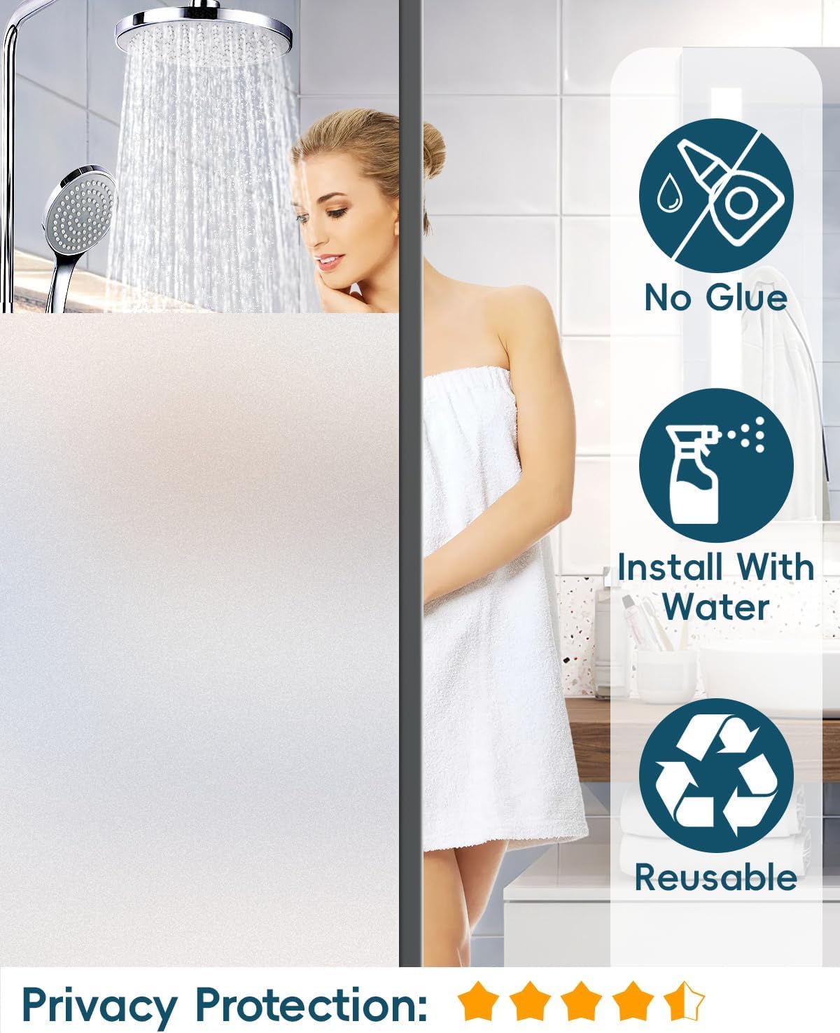 Frosted Glass Window Privacy Film Decorative with Tools, 2 Way Frosting Privacy Window Film for Glass Windows, Static Cling Window Tint for Home Anti-UV, 35.4" by 157.4"