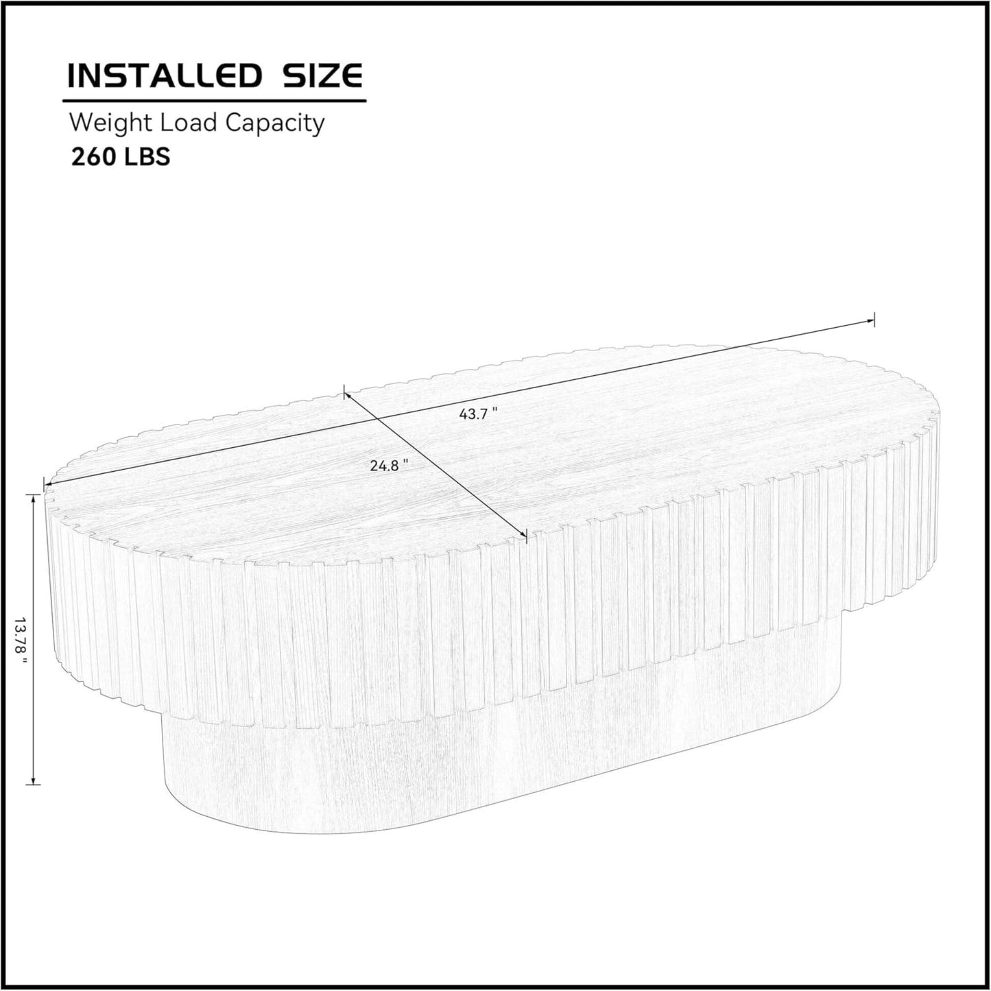 43.7" Oval Coffee Table for Living Room,Modern Handcraft Drum Coffee TableSmall Wooden Coffee Table with Sturdy Pedestal Easy Assembly for Office-Black