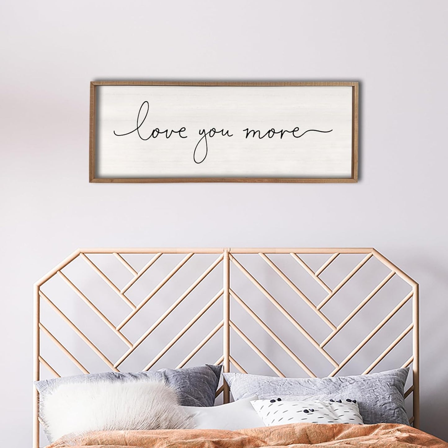 Love You More Sign 32''×12'' Master Bedroom Above Over Bed Wall Decor Modern Farmhouse Large Vintage Wood Framed Hanging Over Bed Bedside Wall Art (Wood)