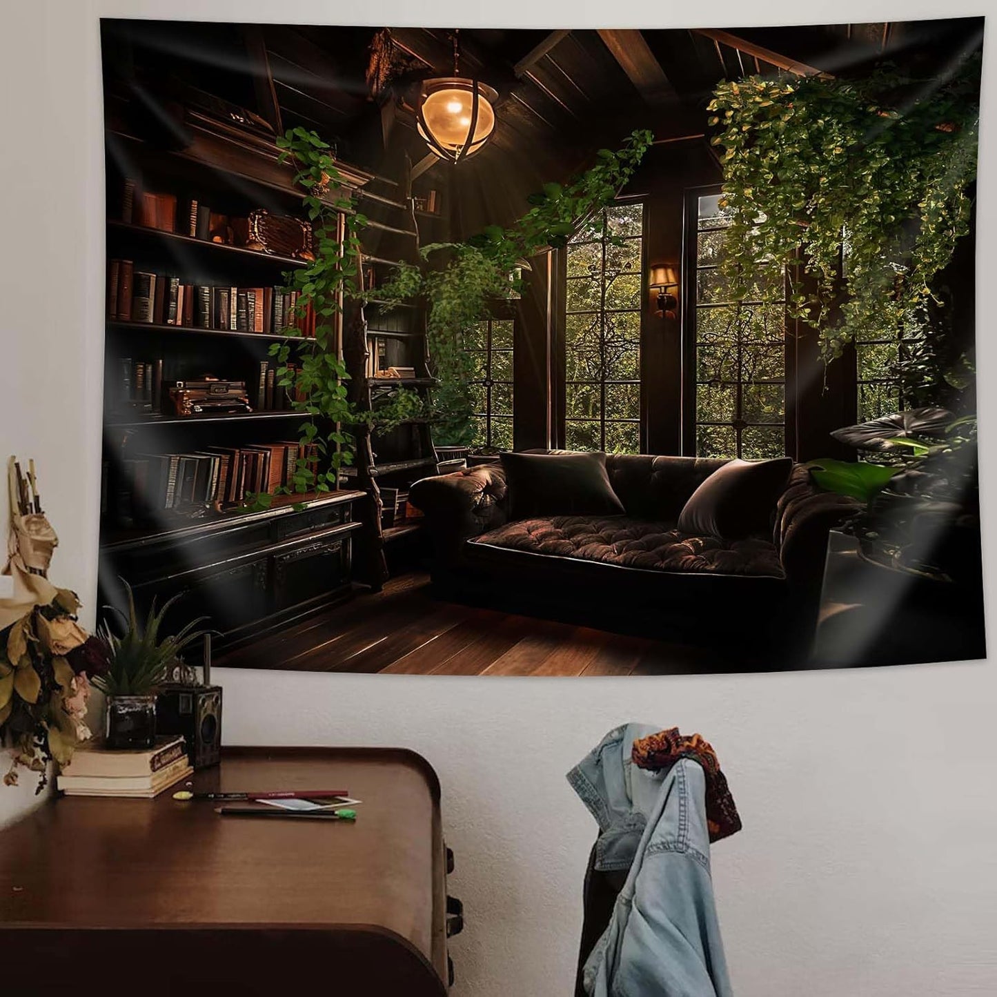 dueeia Medieval Bookshelf Tapestry Wall Hanging Book Library Backdrop Bookcase Dark Academia Vintage Wall Decor for Bedroom Aesthetic Living Room Office (59.1"x39.4")