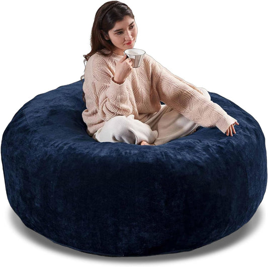 5FT，Big Bean Bag Chairs for Adults，Large beanbag with Filler Included，Memory Foam Material，Easy to Clean and Washable Corduroy Fabric，Suitable for Living Room and Bedroom (Blue, 5 Foot)