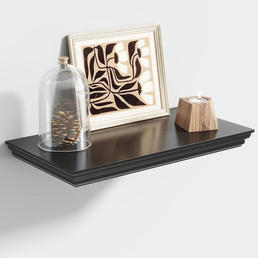 Floating Shelves for Wall, 16 Inch Wall Mounted Black Hanging Shelf for Kitchen, Living Room, Office, Bedroom, Bathroom, Retro Vintage Wood Bookshelf for House Decor