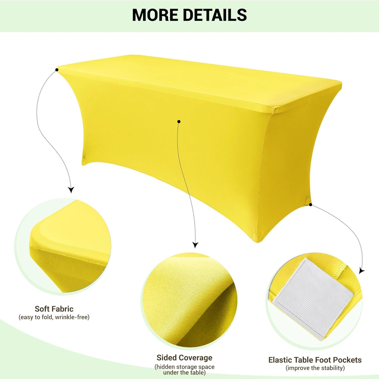 Obstal 8Ft Stretch Spandex Table Cover for Standard Folding Tables - 2 Pack Universal Rectangular Fitted Tablecloth for Party, Banquet, Events, Trade Show (Yellow, 96L x 30W x 30H Inches)