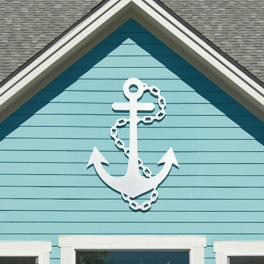 Outdoor Anchor Wall Decor, Nautical Beach House Sign, Weatherproof PVC Anchor with Chain, Ocean Marine Art for Indoor Outdoor Use (4 Foot)