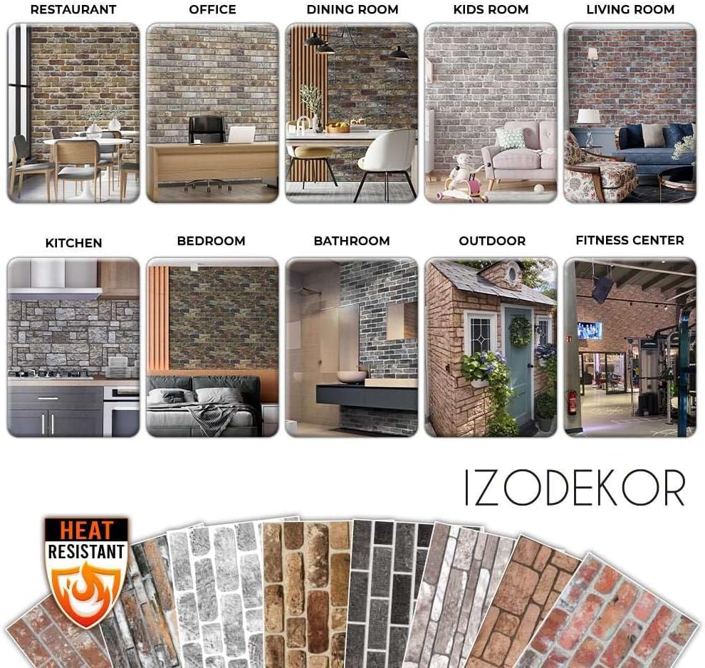 IZODEKOR 3D Brick Effect Wall Panels - Faux Brick Paneling for Living Room, Kitchen, Bathroom and More | Oldbury - Pack of 3, Covers 16 sq ft