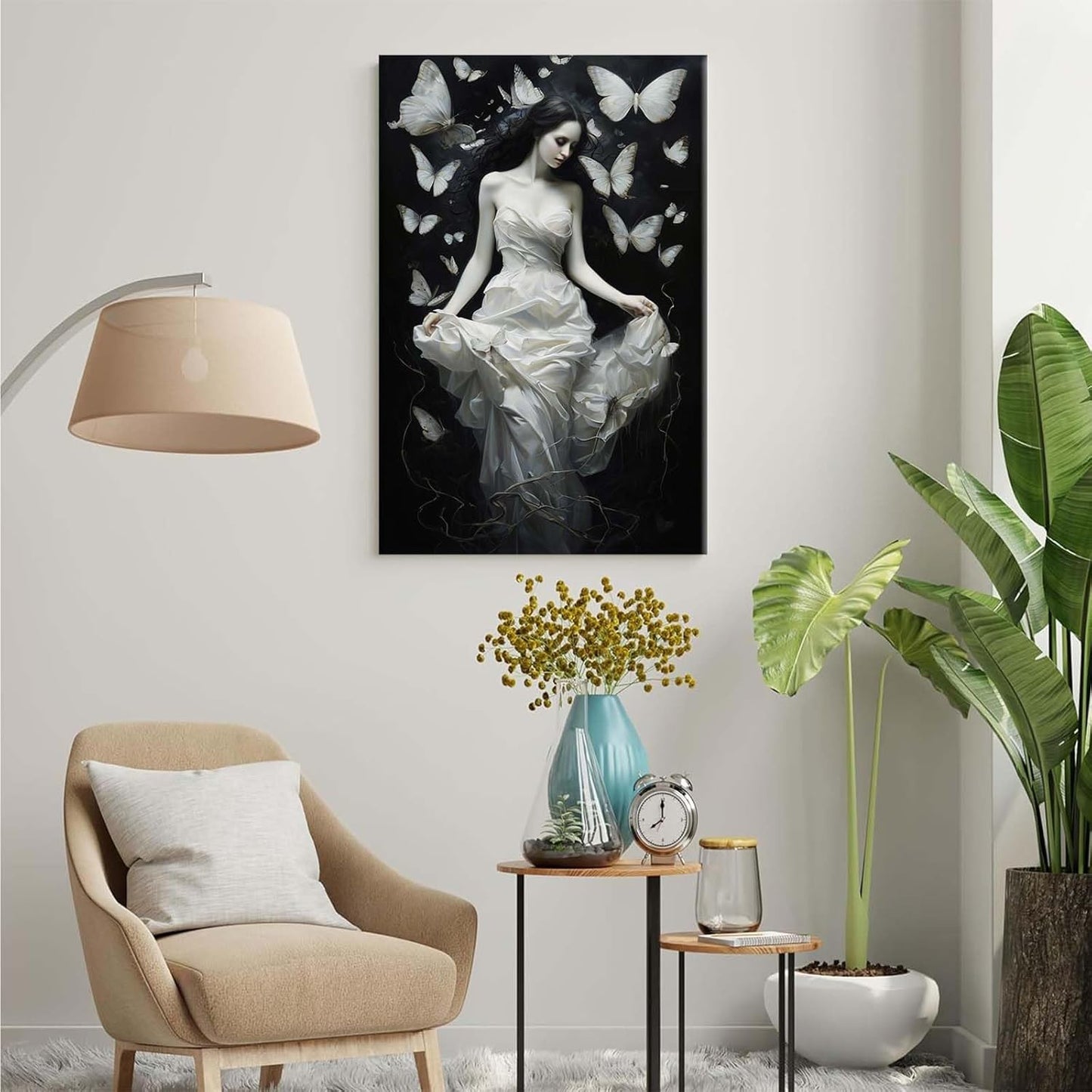 Vintage Gothic Feminine Canvas Wall Art Print Butterfly Poster Moody Preppy Wall Art Dark College Decor for Home Bedroom28x40in Wood Framed