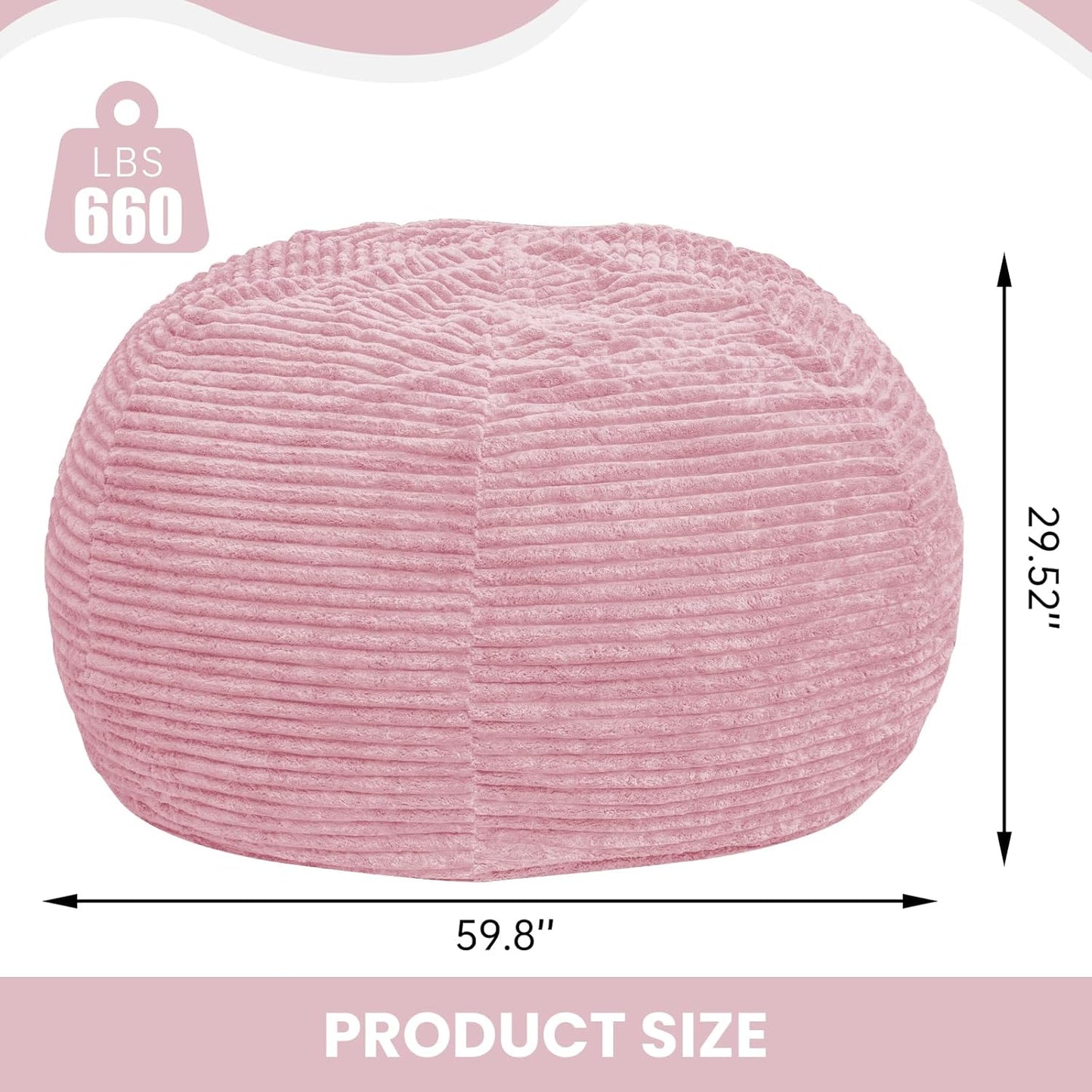 Large Bean Bag Chair, 6FT Giant Beanbag Chairs with Memory Foam Filled, Bean Bag Chairs for Adults, Ultra Soft Lazy Sofa for Living Room Bedroom (Pink)