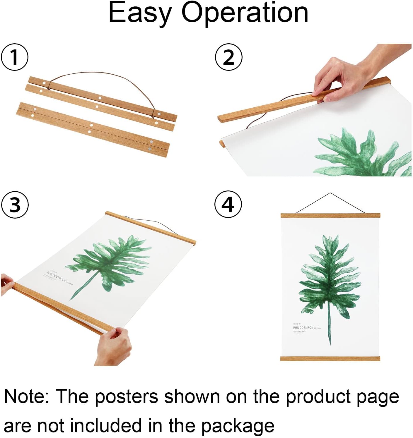 FALAMON Magnetic Poster Hanger Frame, 24x36 24x18 17x24 Teak Wood Magnet Poster Frame for Posters, Prints, Photos, Pictures, Maps, Scrolls, and Canvas Artwork