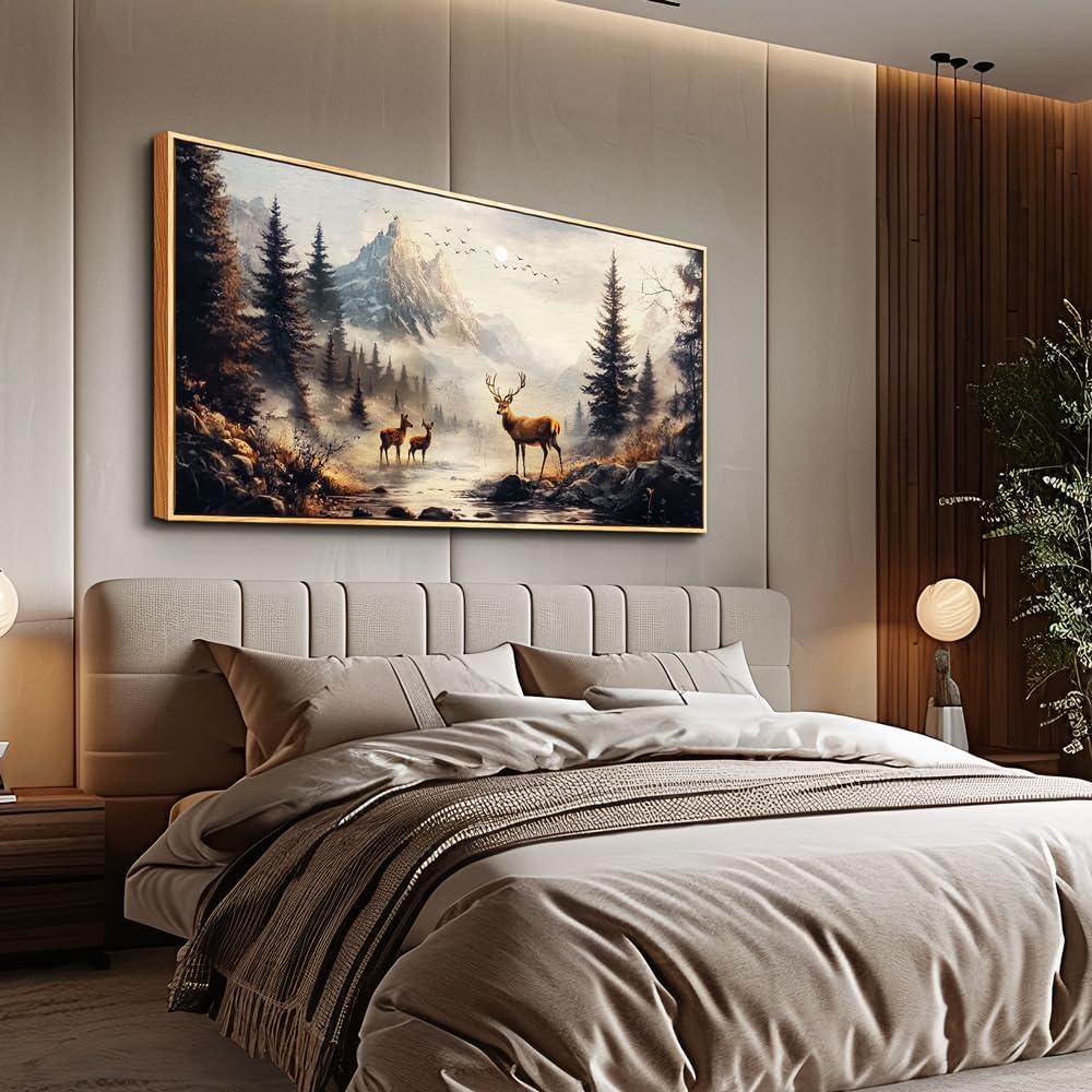 KELIYUAN Large Canva Wall Decor For Living Room Wood Framed Wall Art For Bedroom Office Murals Landscape Painting Of Elk Mountain Pictures Modern Restaurant Room Home Decorations Aesthetics 30"X60"
