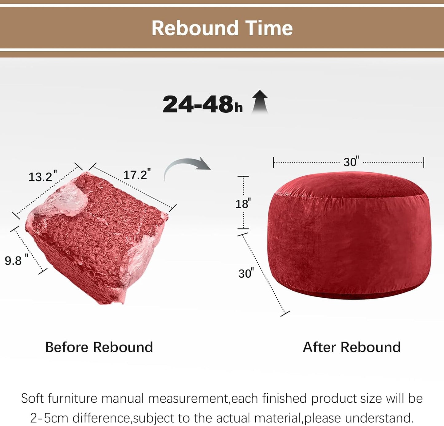 Bean Bag Chairs for Kids - Memory Foam Furniture BeanBag Chair - Kids/Teens Sofa with Soft Micro Fiber Cover - Round Fluffy Couch for Living Room Bedroom College Dorm - 2.5 ft, Red