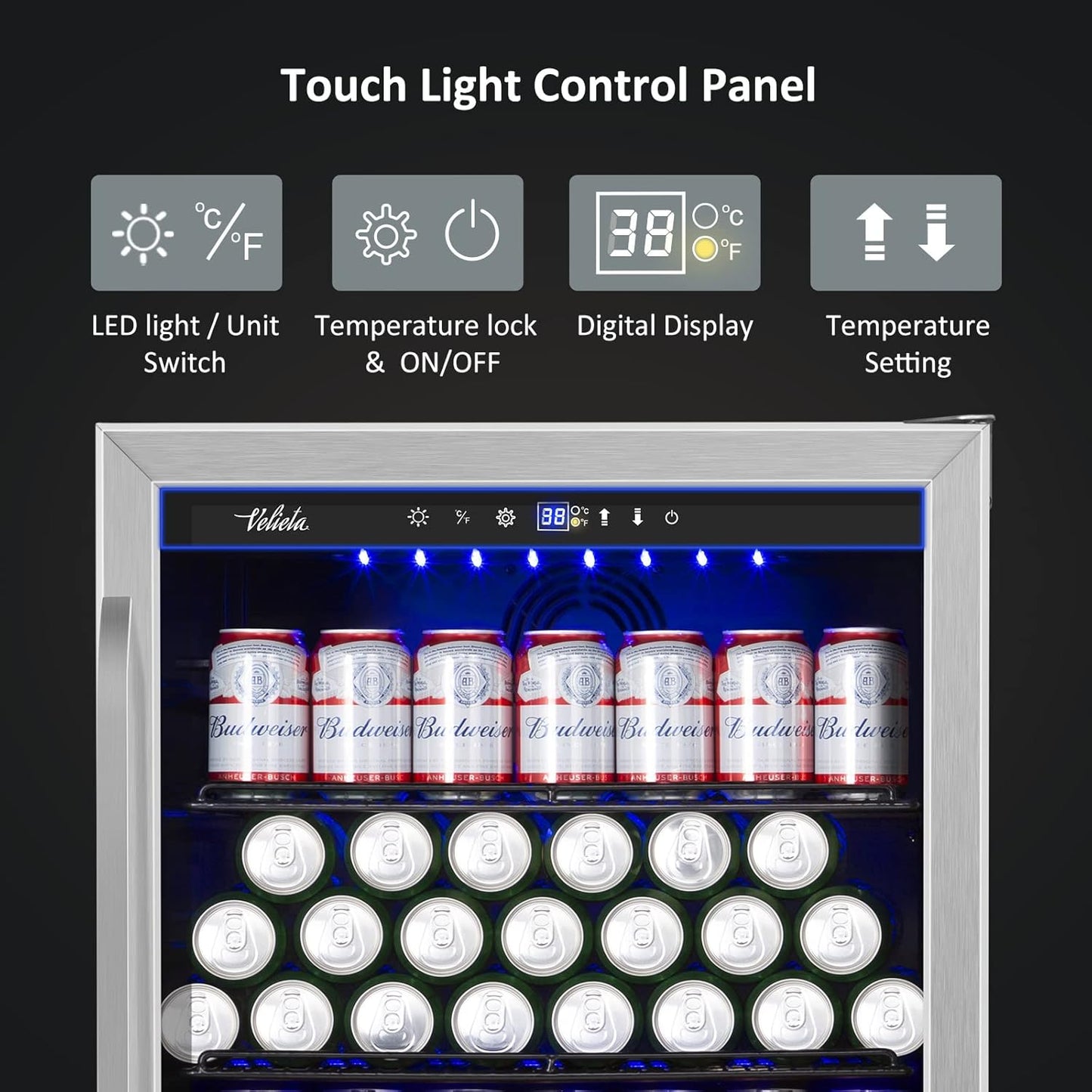 24 Inch Beverage Refrigerator Cooler,210 Cans Wide Beverage and Beer Fridge with Glass Door and Powerful Cooling Compressor, Built-in/Freestanding Drink Fridge for Kitchen, Bar or Office