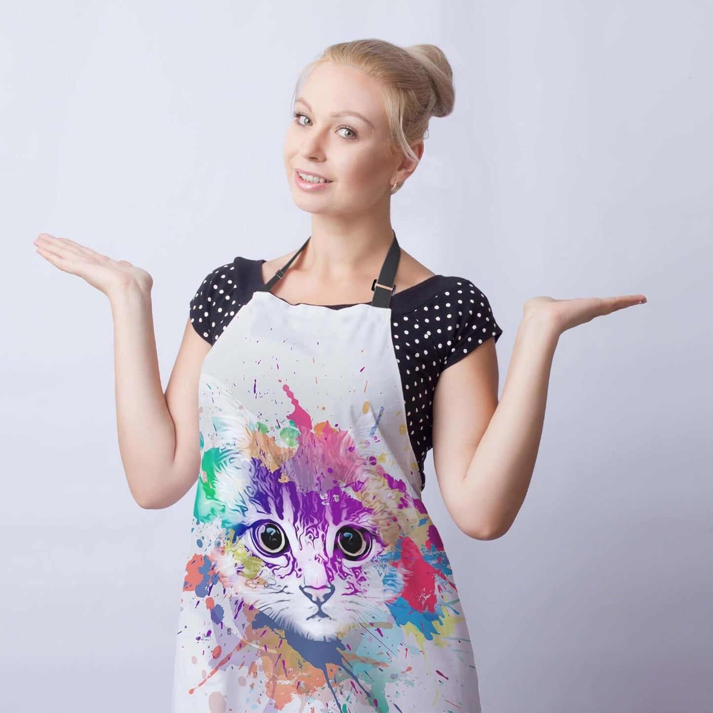 Housewife Apron for Women Abstract Colorful Cat Fun Aprons for Men for Kitchen Cooking Restaurant BBQ Painting Crafting Gardening 27” (W) x 31” (H), Waterproof Apron