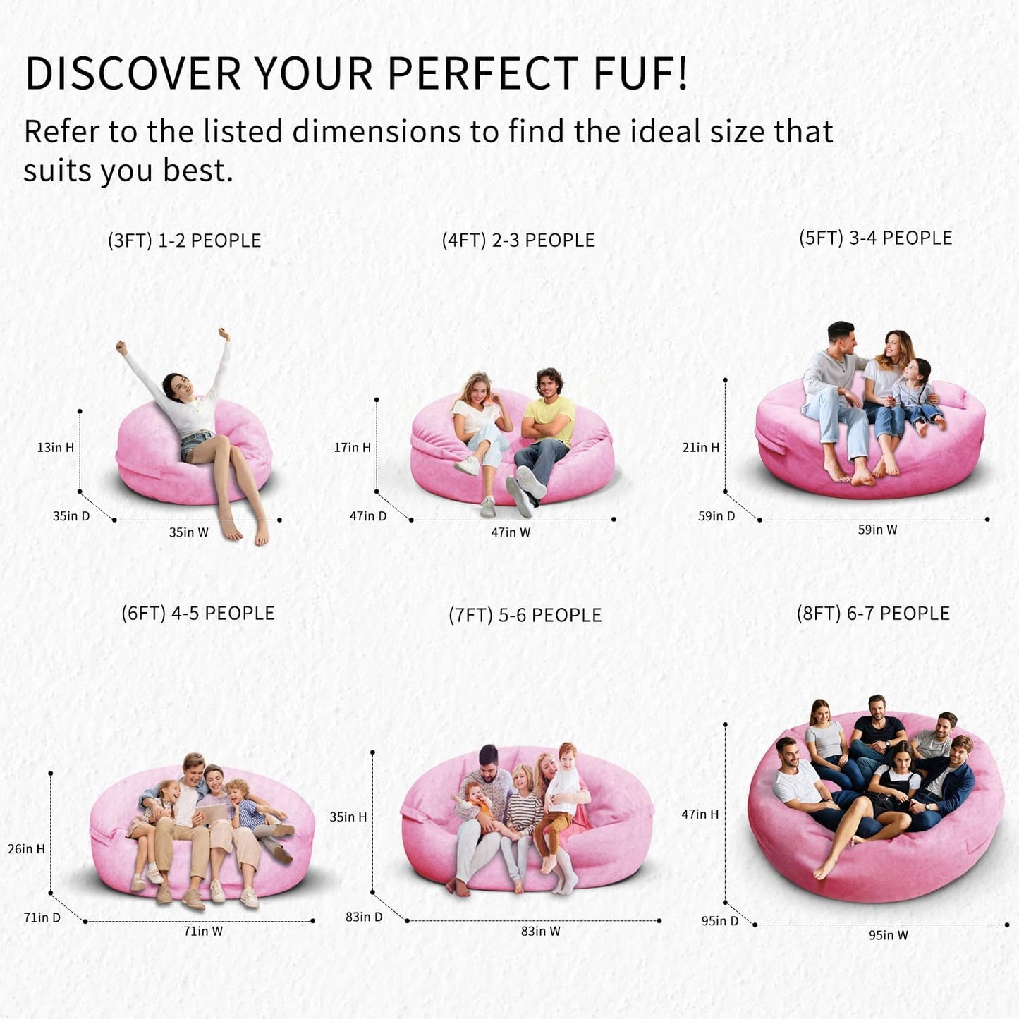 Bean Bag Chair for Adults 8FT,Soft Removable Cover for Teens/Girls Bedroom,Fluffy Giant Round Floor Beanbag Lounger Chairs (No Filler,Pink)