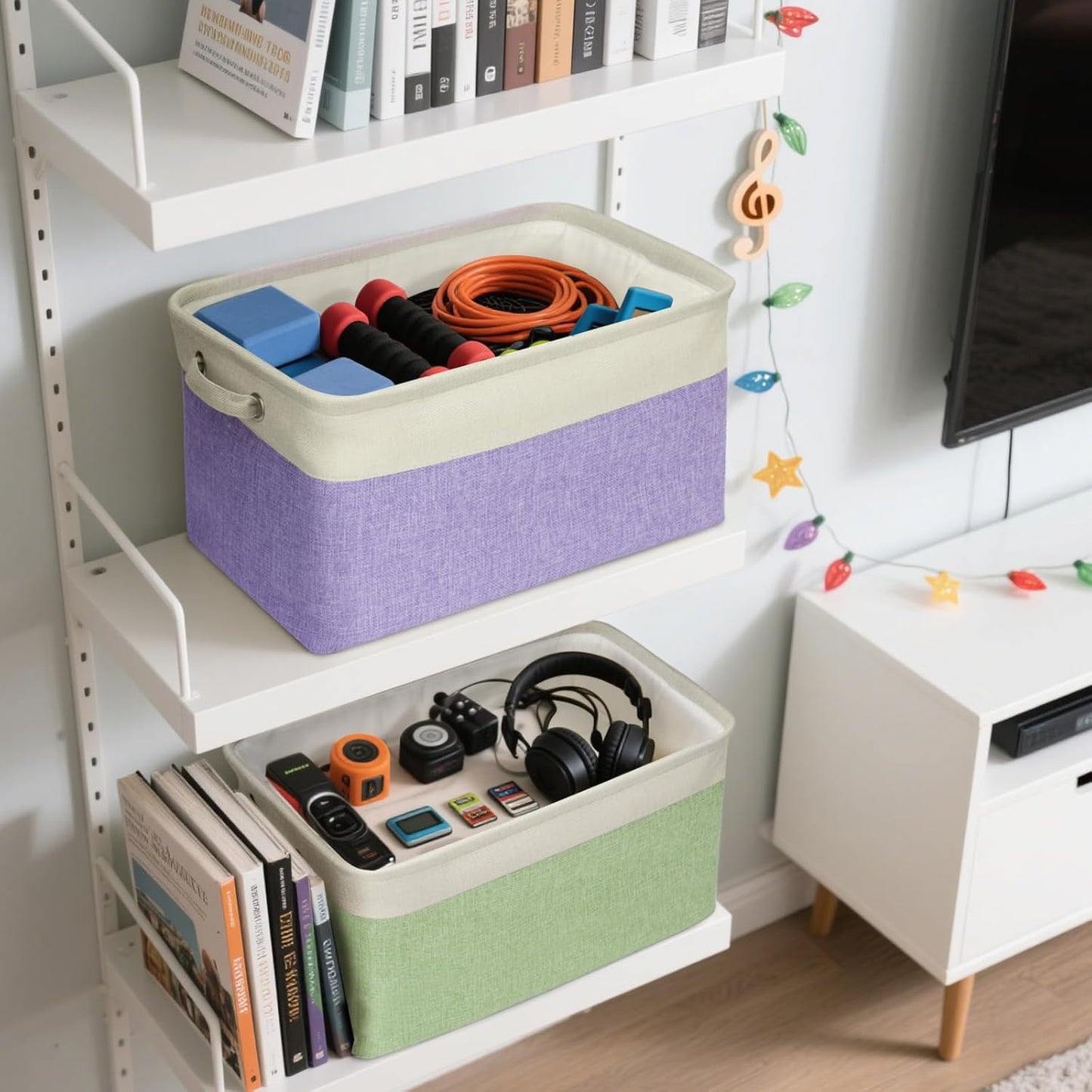 BALEINE 3 Pack Fabric Storage Bins for Shelves, Linen Storage Baskets for Organizing, Decorative Closet Bins for Clothes, Home (Grey, 15"x11"x9.5")