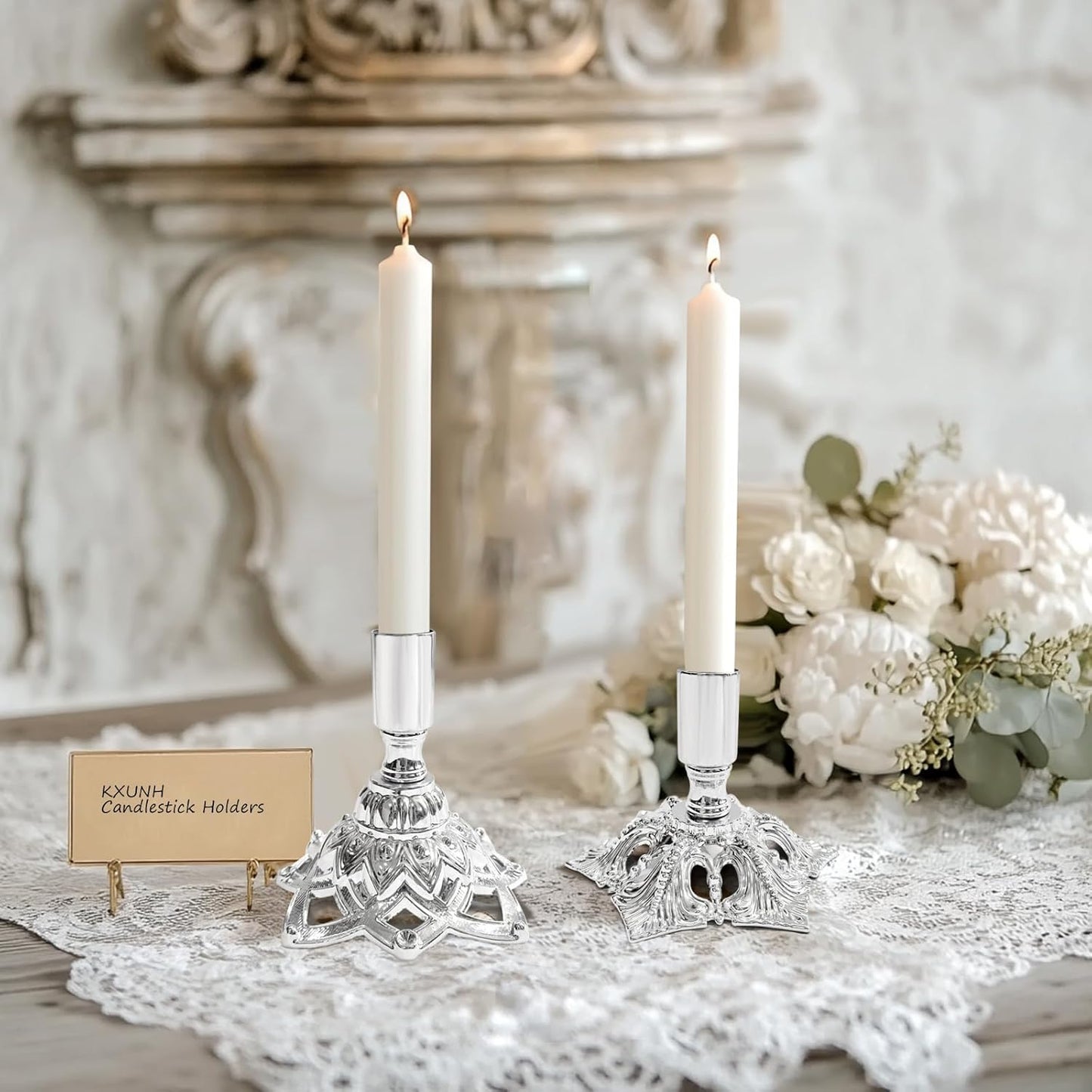 Candlestick Holders,Taper Candle Holder for Candlesticks Silver Plated Candle Metal Stick Candle Holders for Fireplace,Party, Dining,Wedding Decor,Fits 3/4 inch Thick Candle(Set of 6Pcs)