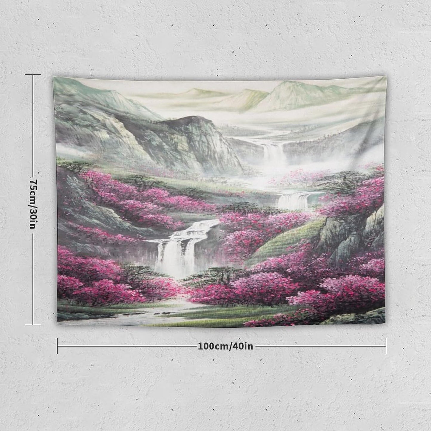 Japanese Tapestry, Red Plum Blossom Mountain, Nature Landscape, Bedroom Living Room Decor, 40"x30"