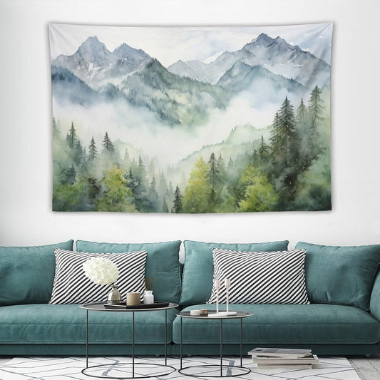 HZOHNAGO Mountain Tapestry Misty Green Forest Mountain Pattern Printed Wall Tapestry Wall Hanging for Bedroom Living Room Dorm 60" W x 40" H