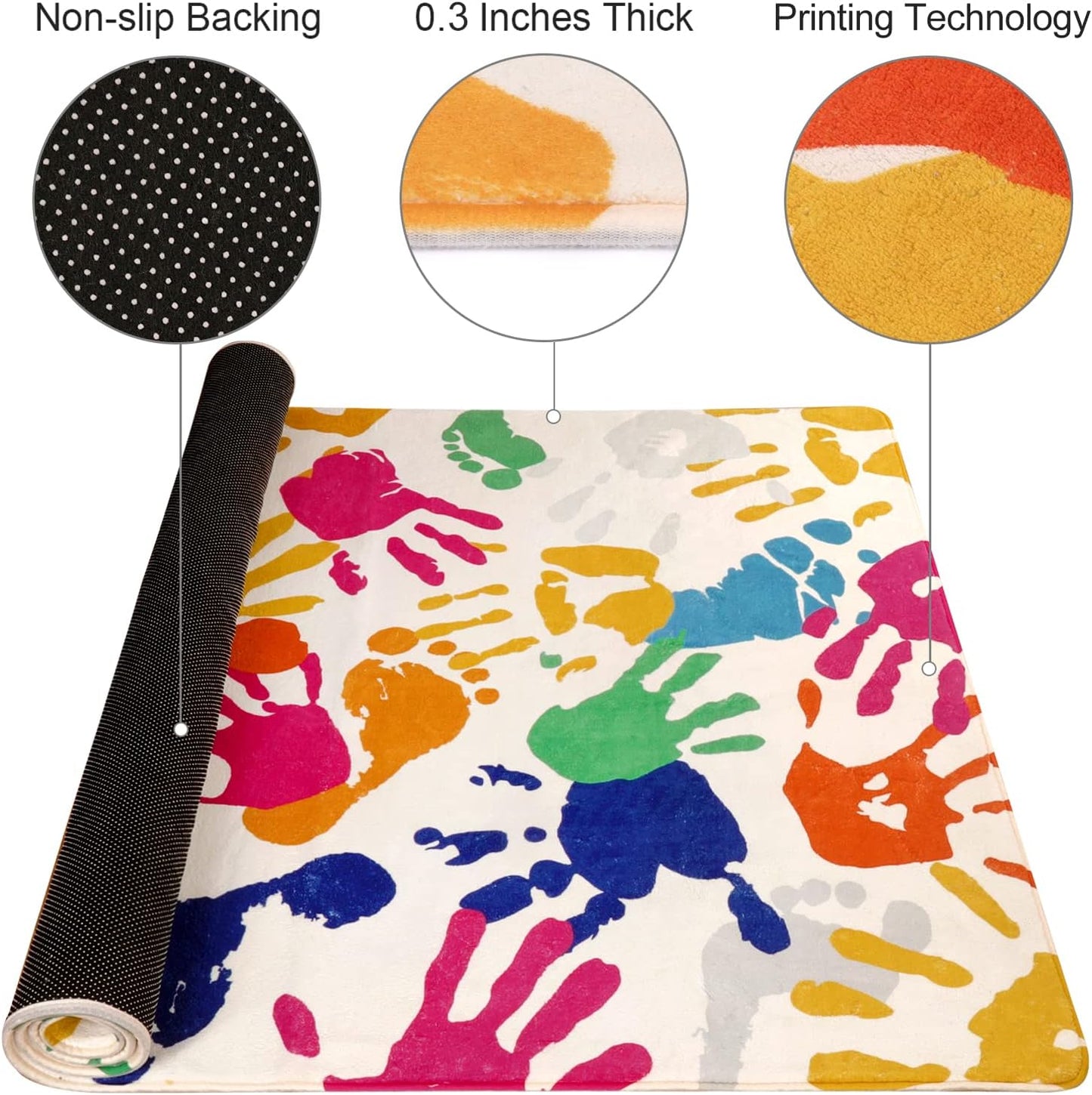 STARUIA Handprints and Footprints Large Kids Rug 5'x7', Washable Colorful Area Rug for Nursery Room, Non-Slip Play Mat Ultra Soft Indoor Carpet for Bedroom Playroom Classroom