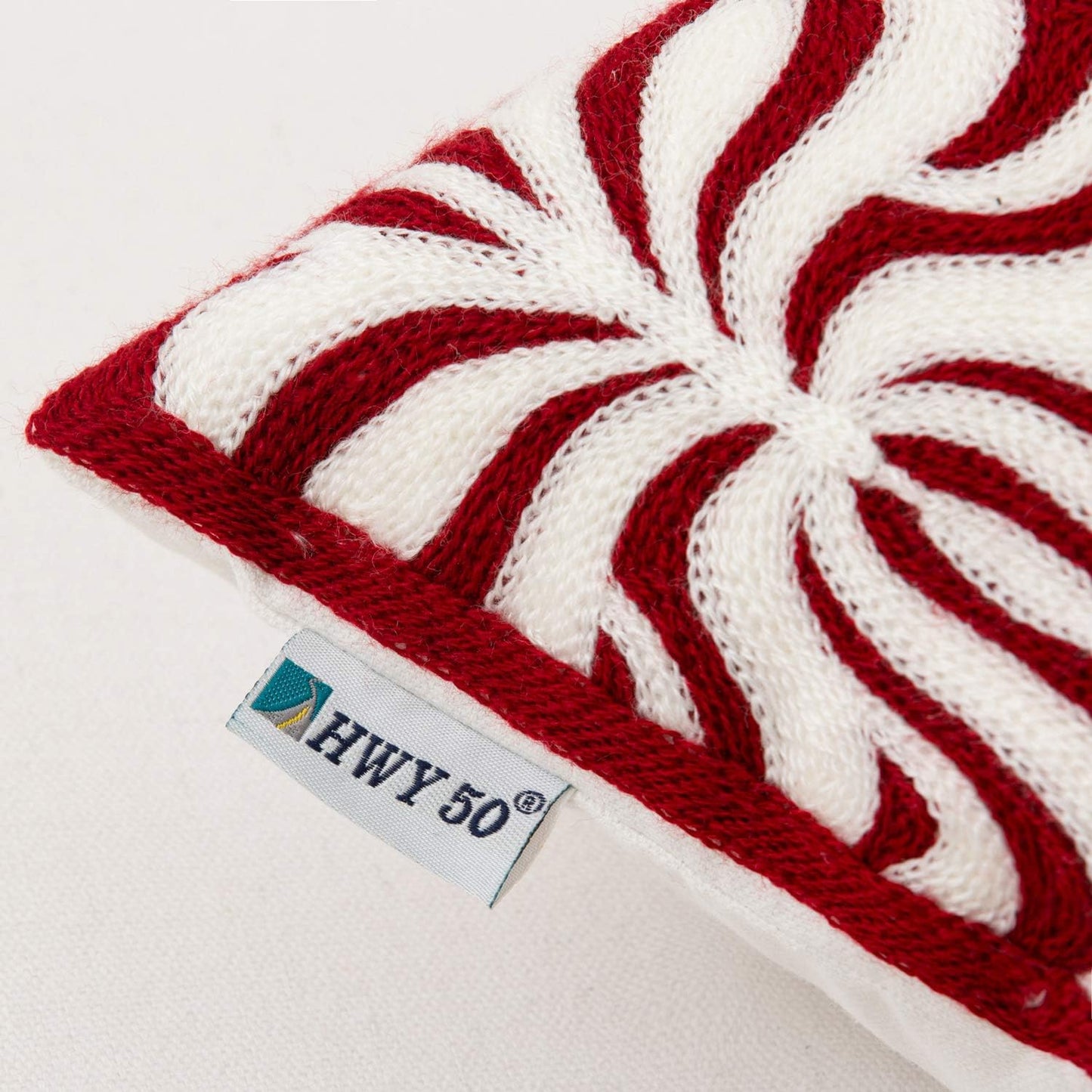 HWY 50 Burgundy Red Decorative Lumbar Pillow Cover Rectangle 12x20 Inch (1 Piece), Embroidered Cotton Farmhouse Cushion Cover Pillow Case for Sofa Couch Living Room Bed, Minimalist Floral