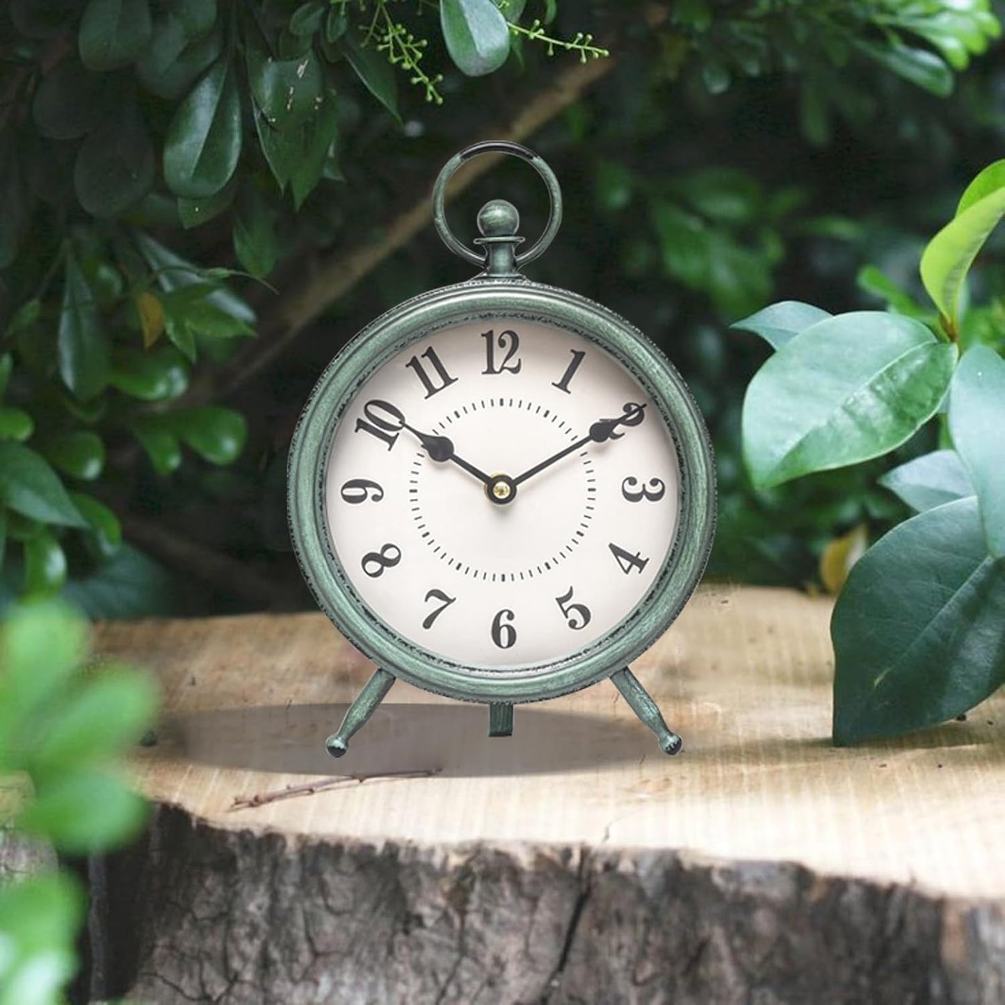 EMAX Home Vintage Green Rustic Retro Table Clock, Silent Non-Ticking, Battery Operated, 10.5"H, 7.28"W, Green Dial, Tabletop, Indoor, Kitchen